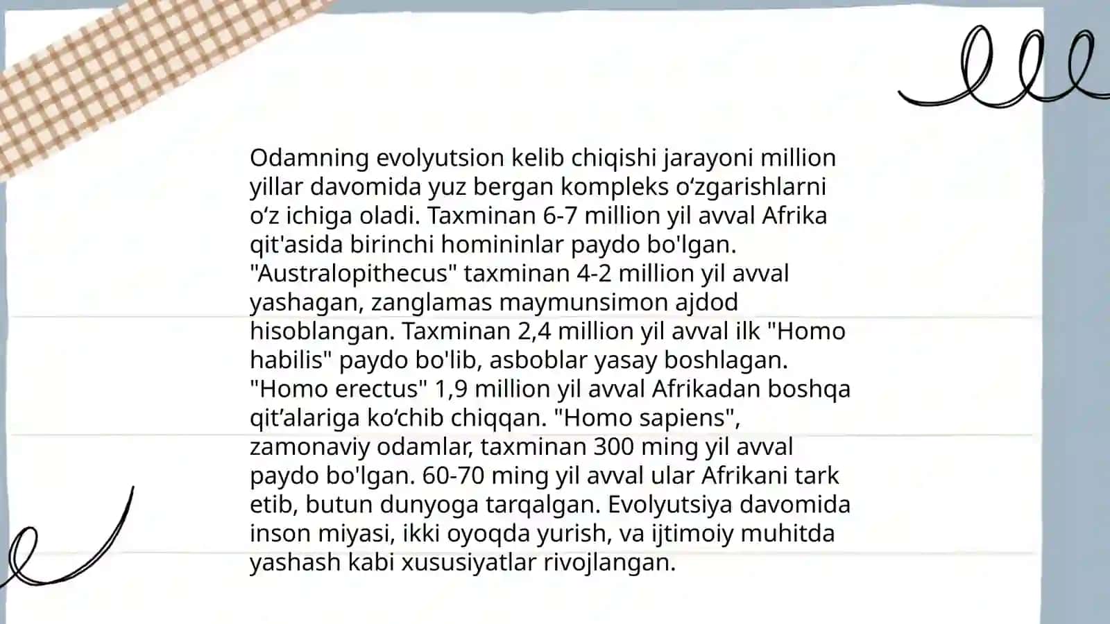 Odam biologiyasining rivojlanish tarixi. Odamning paydo boʻlishi haqidagi tushunchalar 4