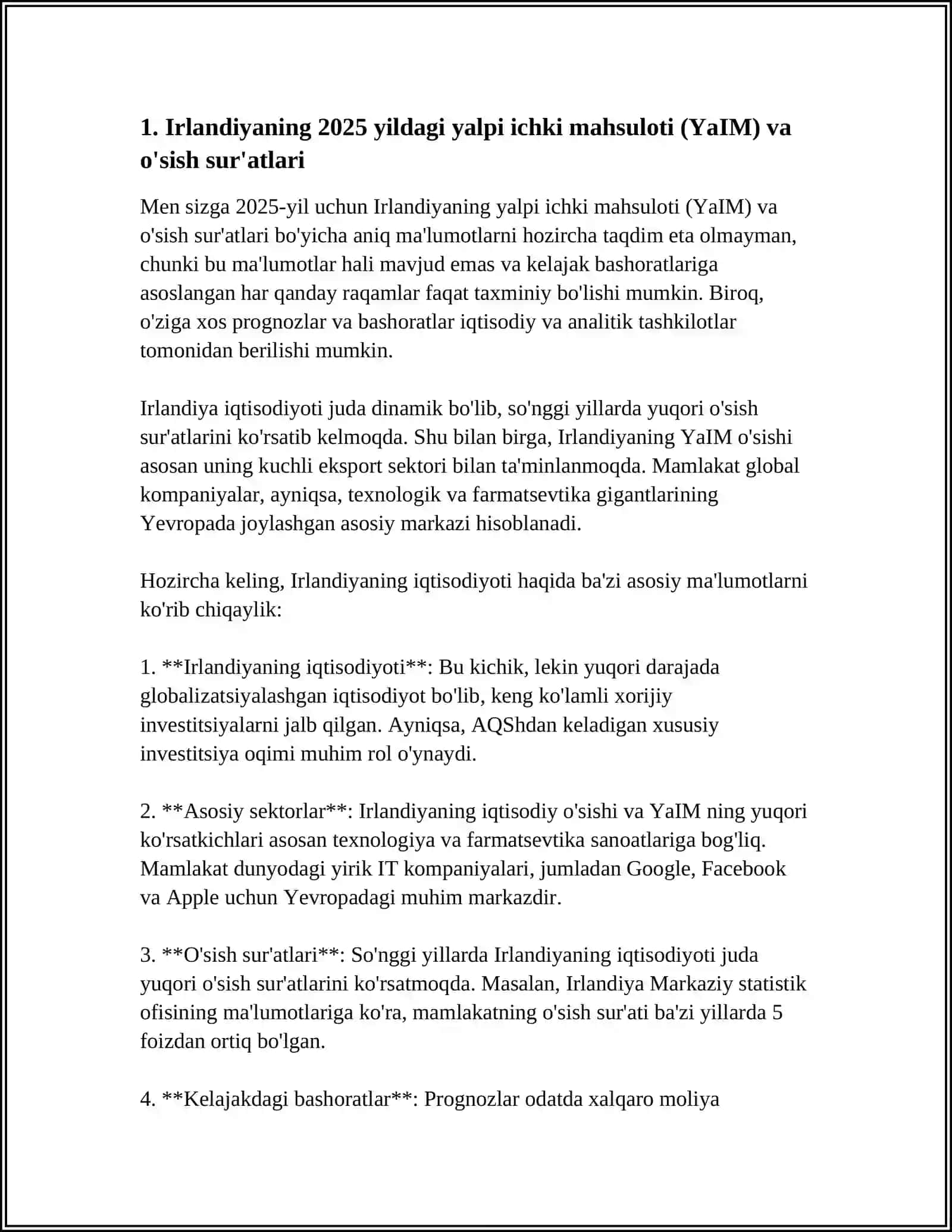 IRLANDIYA DAVLATI IQTISODIY HOLATI 2025 YILDA 4