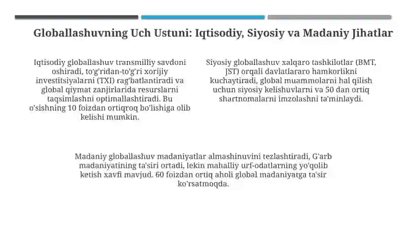 Globallashuv, Globalizm va Barqaror Rivojlanish: Asosiy Tushunchalar 4