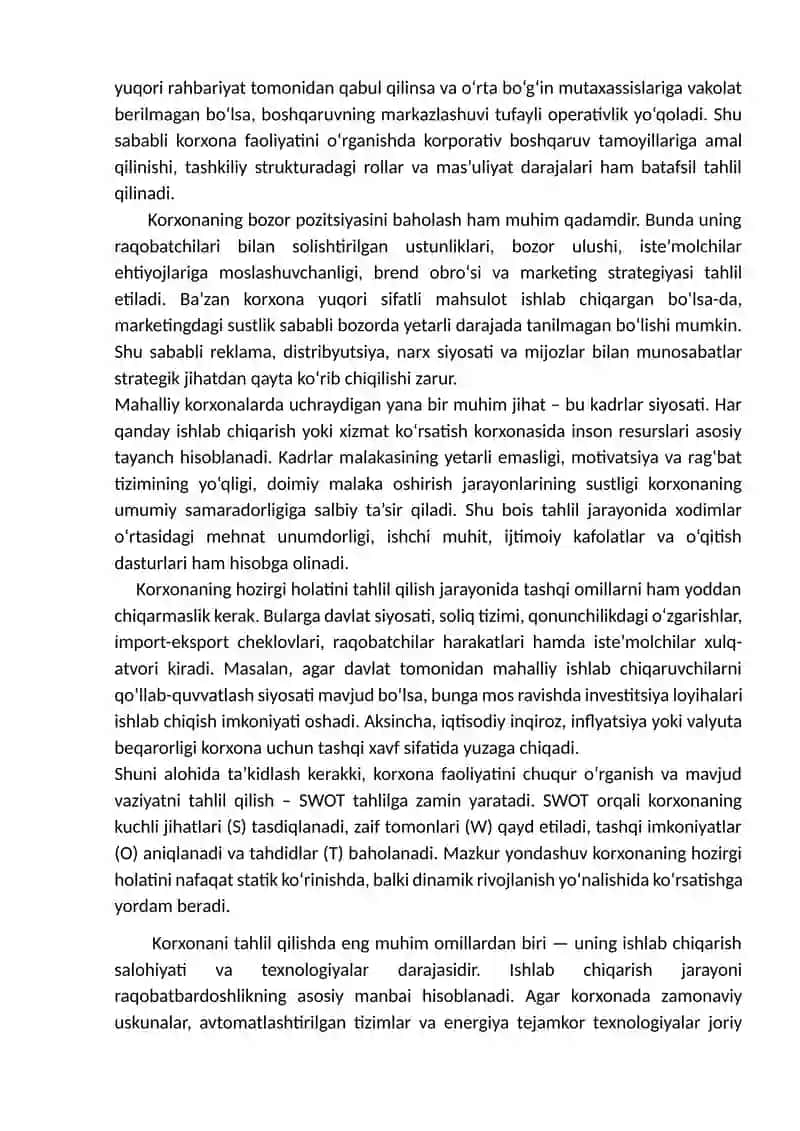 MAHALLIY KORXONA BO'YICHA SHOD TAHLIL MUAMMONI ANIQLASH VA YECHIMLARNI LOYIHA SHAKLIDA ISHLAB CHIQISH 4