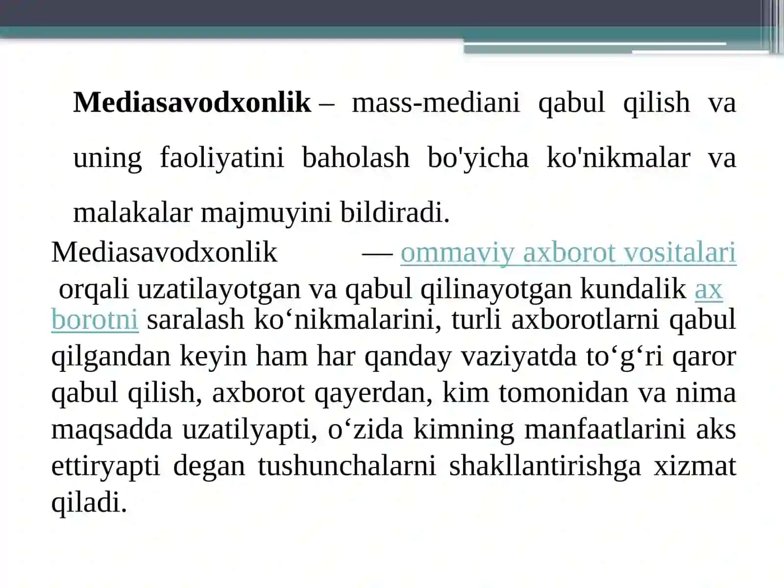 Fan: Mediasavodxonlik va axborot madaniyati 4