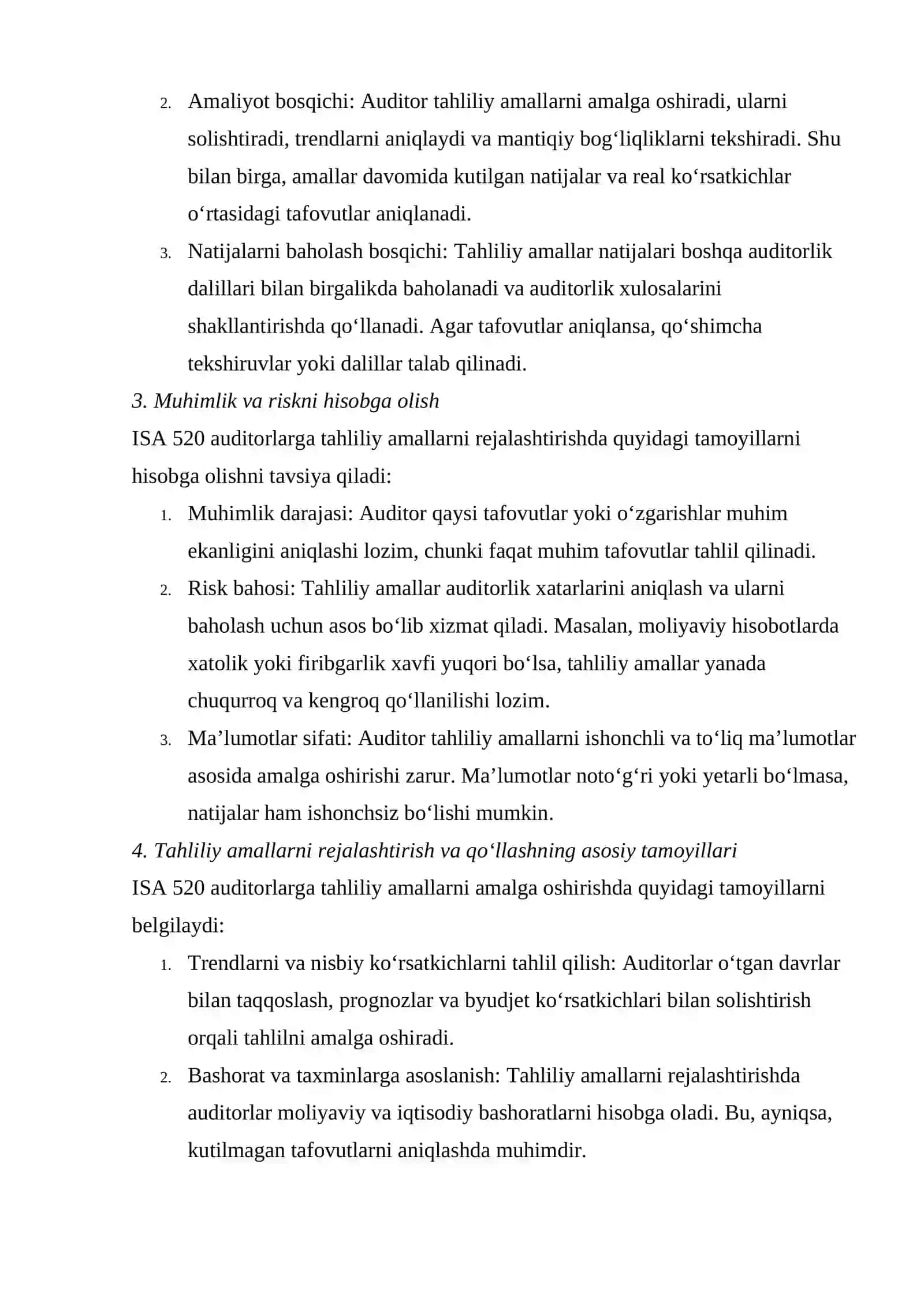TAHLILIY AMALLAR ISA 520 ANALYTICAL PROCEDURES TALABLARI VA AMALIY QO'LLANISHI 4