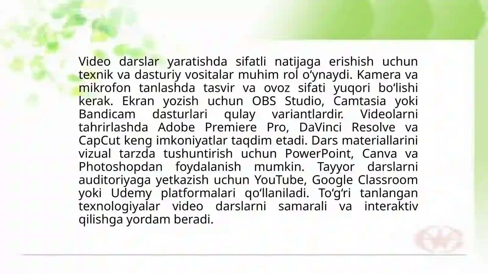 Video darslar yaratish  texnologiyasi 4