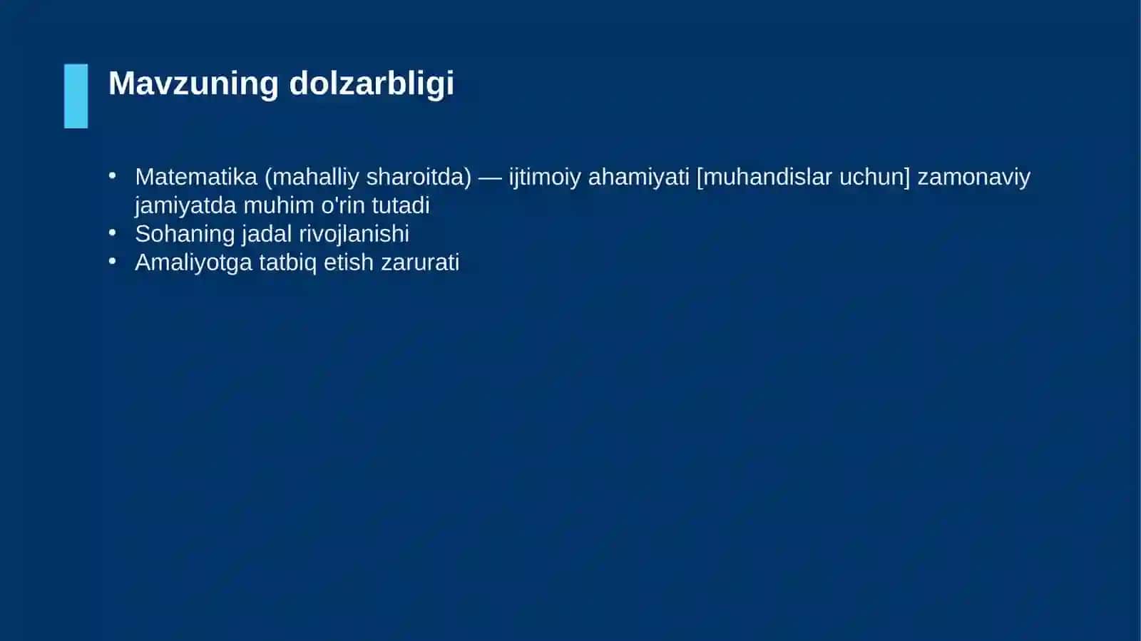 Matematika (mahalliy sharoitda) — ijtimoiy ahamiyati [muhandislar uchun] 4