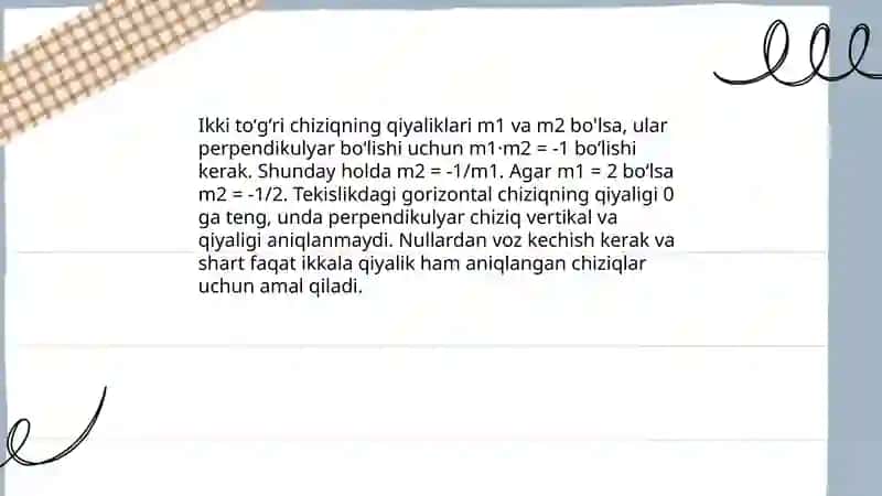 To'g'ri chiziqning perpendikulyarligi: ta'rif va asosiy xususiyatlar 4