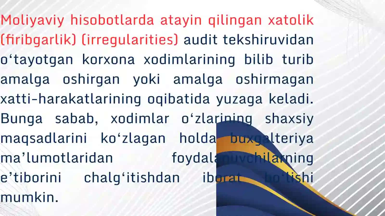 MOLIYAVIY HISOBOTLARDA ANIQLANGAN KAMCHILIK VA qonunbuzarliklar yuzasidan auditor xatti-harakati 4
