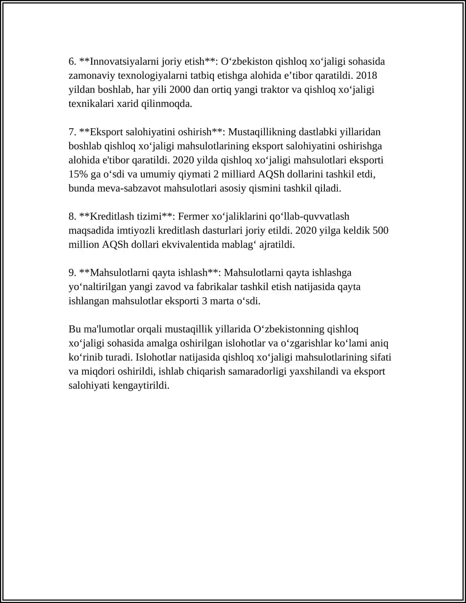 MUSTAQILLIK YILLARIDA QISHLOQ XO'JALIGI VA SANOAT SOHASIDAGI O'ZGARISHLAR 4