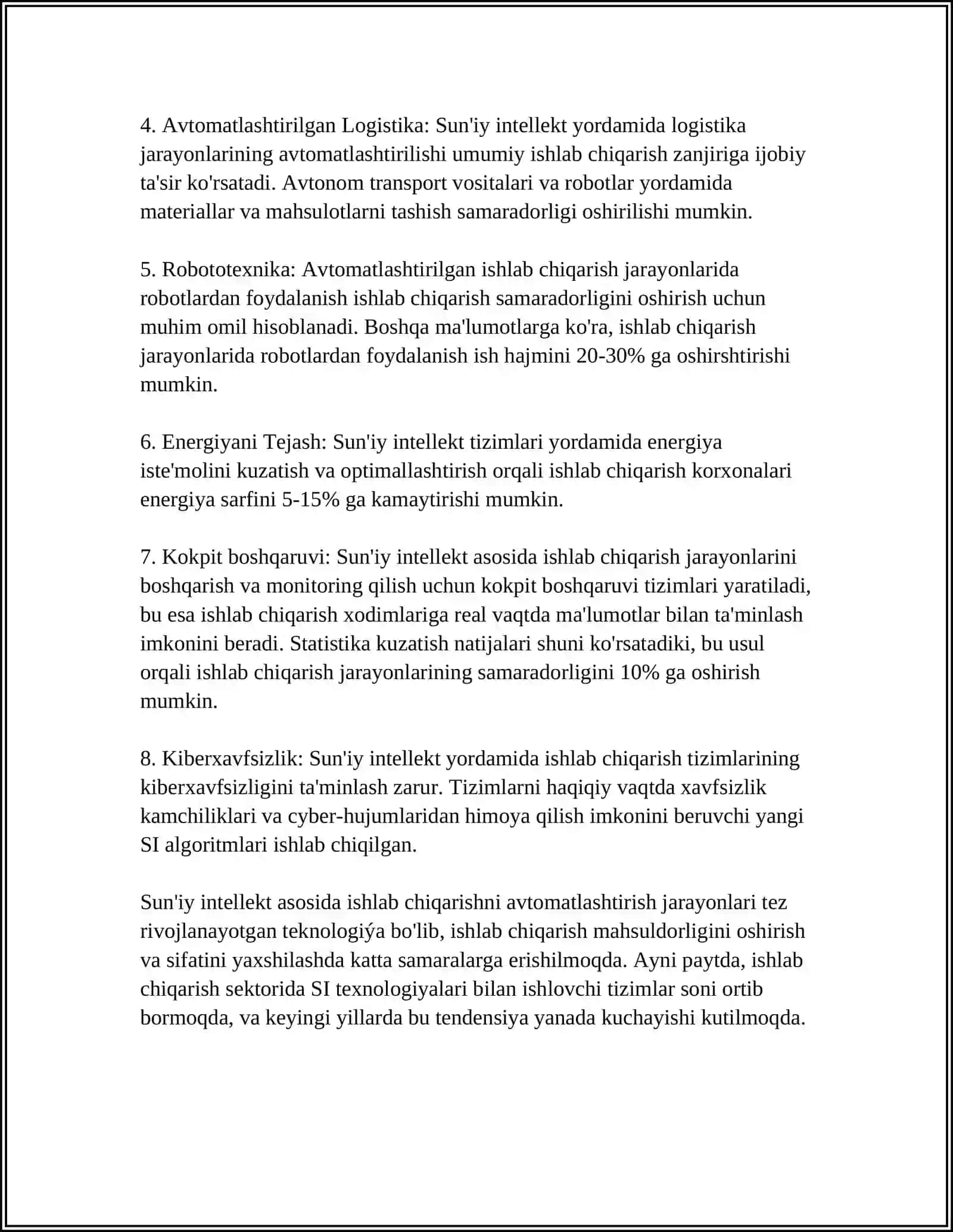 SUN’IY INTELLEKT YORDAMIDA AVTOMATLASHTIRISH VA OPTIMALLASHTIRISH 4
