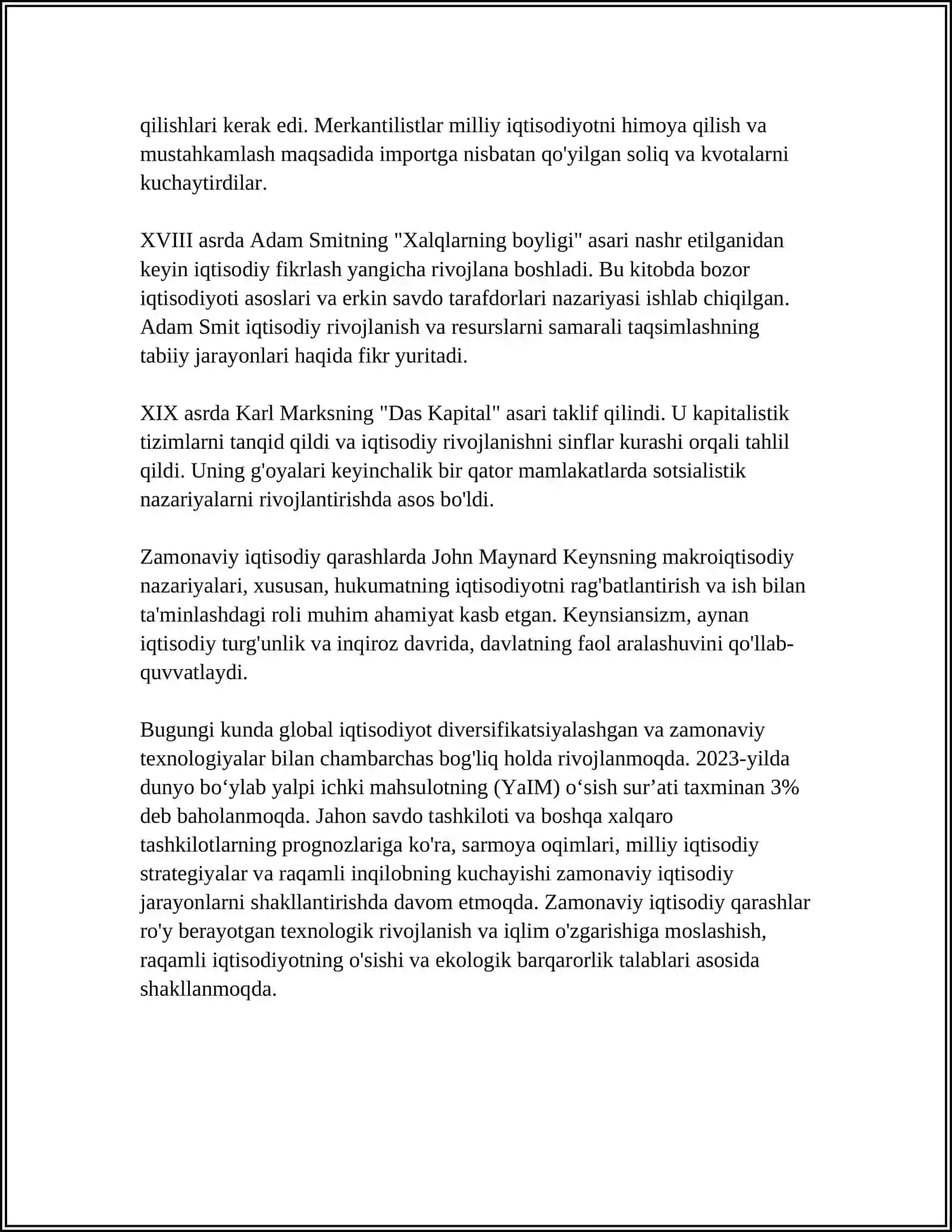 XOZIRGI ZAMON IQTISODIY QARASHLARI EVOLYUTSIYASI 4