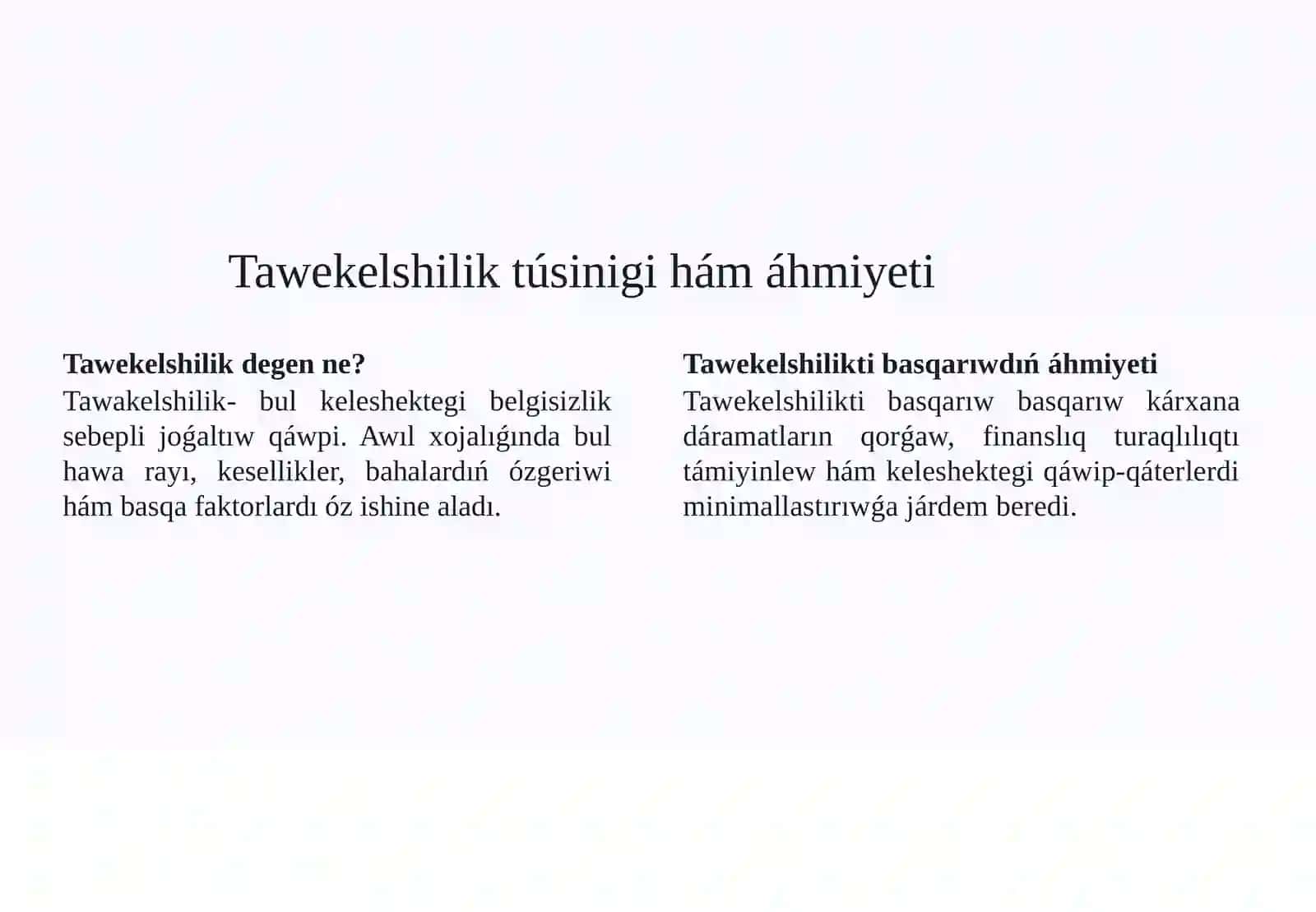 Sharwashılıqta menejement hám islep shıǵarıwdı shólkemlestiriw páninen Prizintatciya jumısı 4