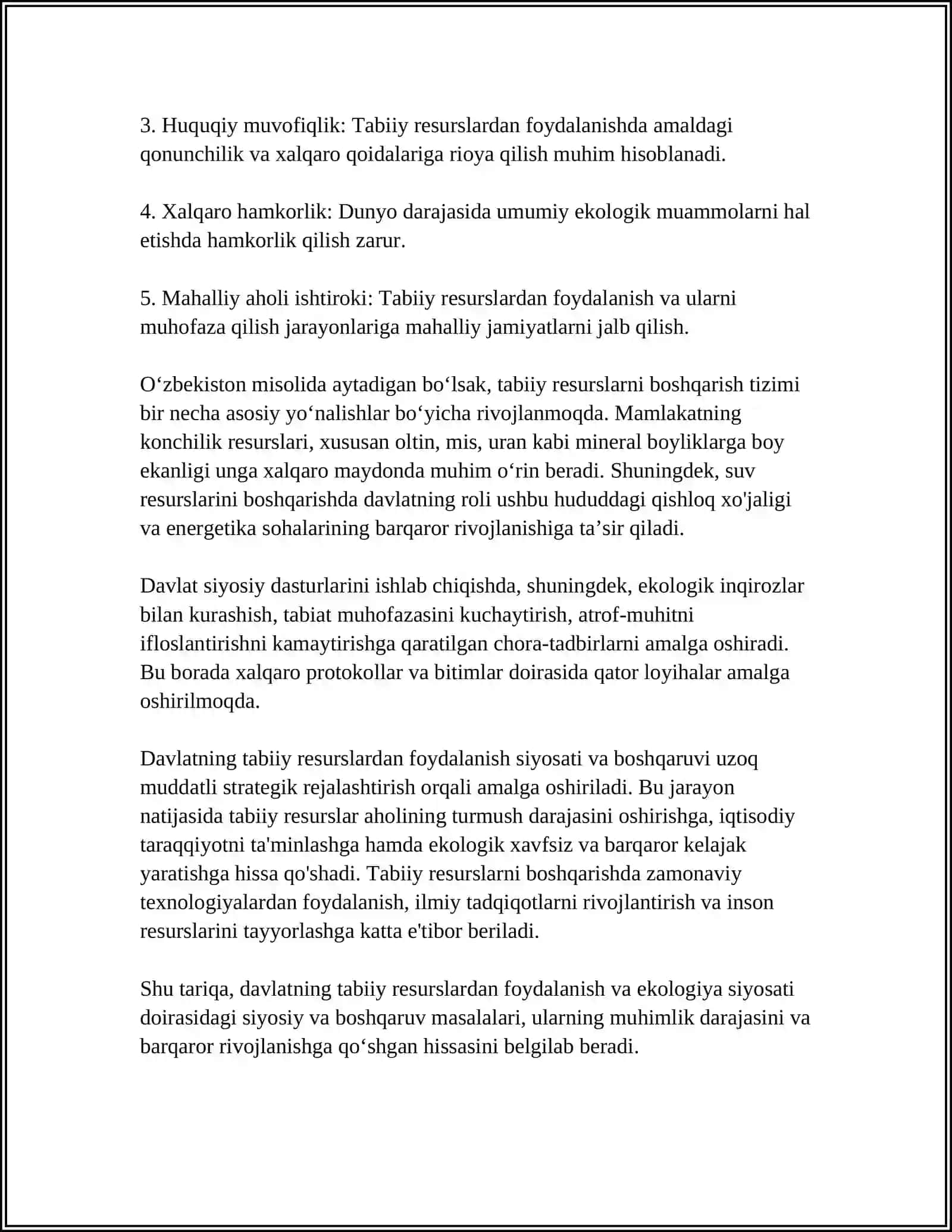 DAVLATNING TABIIY RESURSLARDAN FOYDALANISH VA EKOLOGIYA SIYOSATI 4