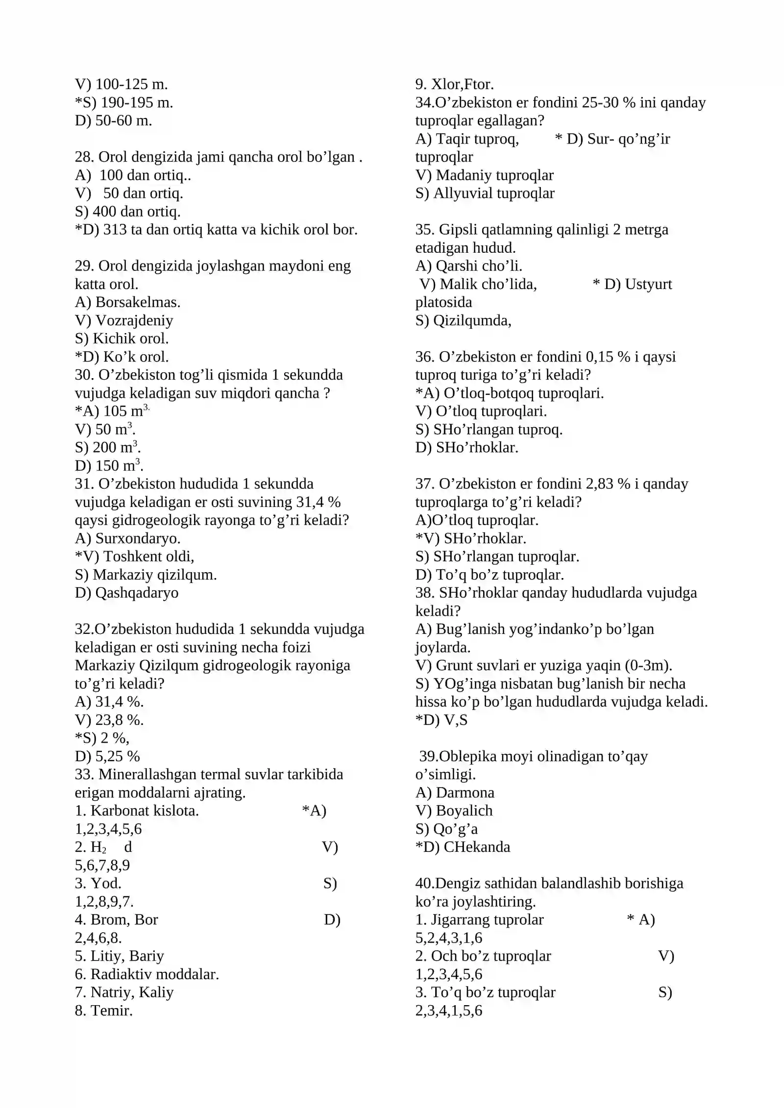 O'ZBEKISTON TABIIY GEOGRAFIYASI fаnidаn test vаriаntlаri 4