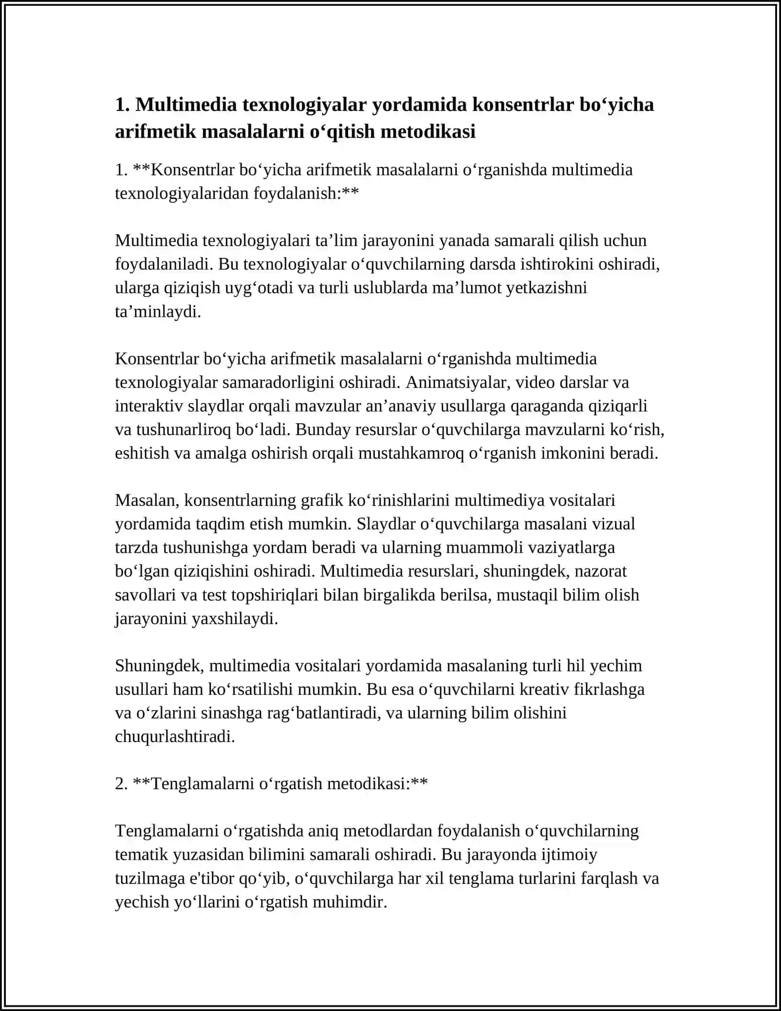 MATEMATIKA VA UNI O`QITISH METODIKASI FANIDAN SONT (5-SEM) 4