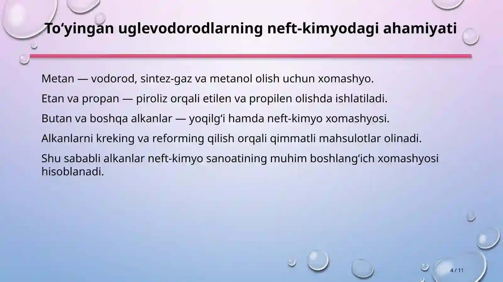 To‘yingan va to‘yinmagan uglevodorodlarning neft-kimyo sintezidagi ahamiyati 4