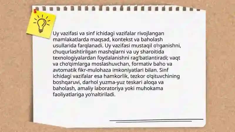 Rivojlangan mamlakatlarda o‘quv topshiriqlariga beriladigan e'tibor va uning turlari 4