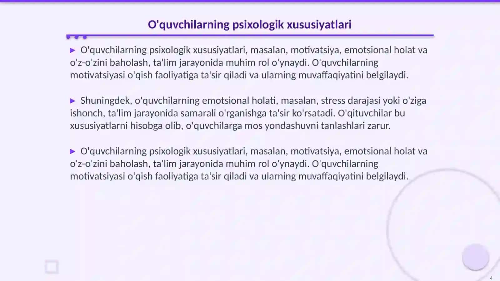 Psixologiya oʻqitishning psixologik jabhalari 4