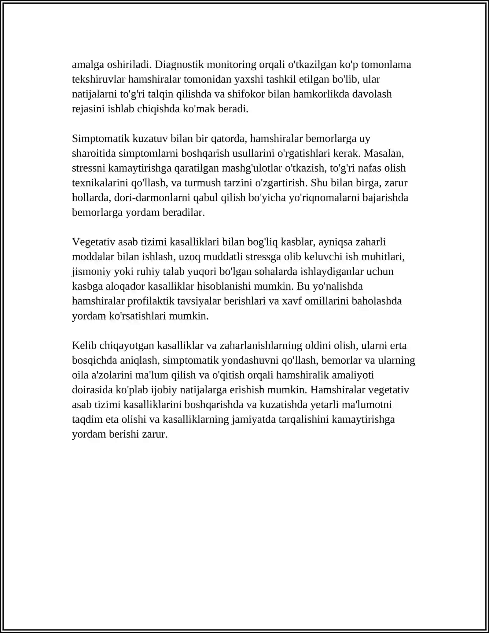 VEGETATIV ASAB TIZIMINING KASALLIKLARI ASAB TIZIMINING KASBGA ALOQADOR KASALLIKLARI VA ZAHARLANISH KASALLIKLARIDA HAMSHIRALIK ISHI 4
