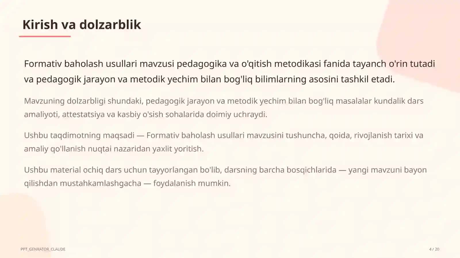 Formativ baholash usullari 2