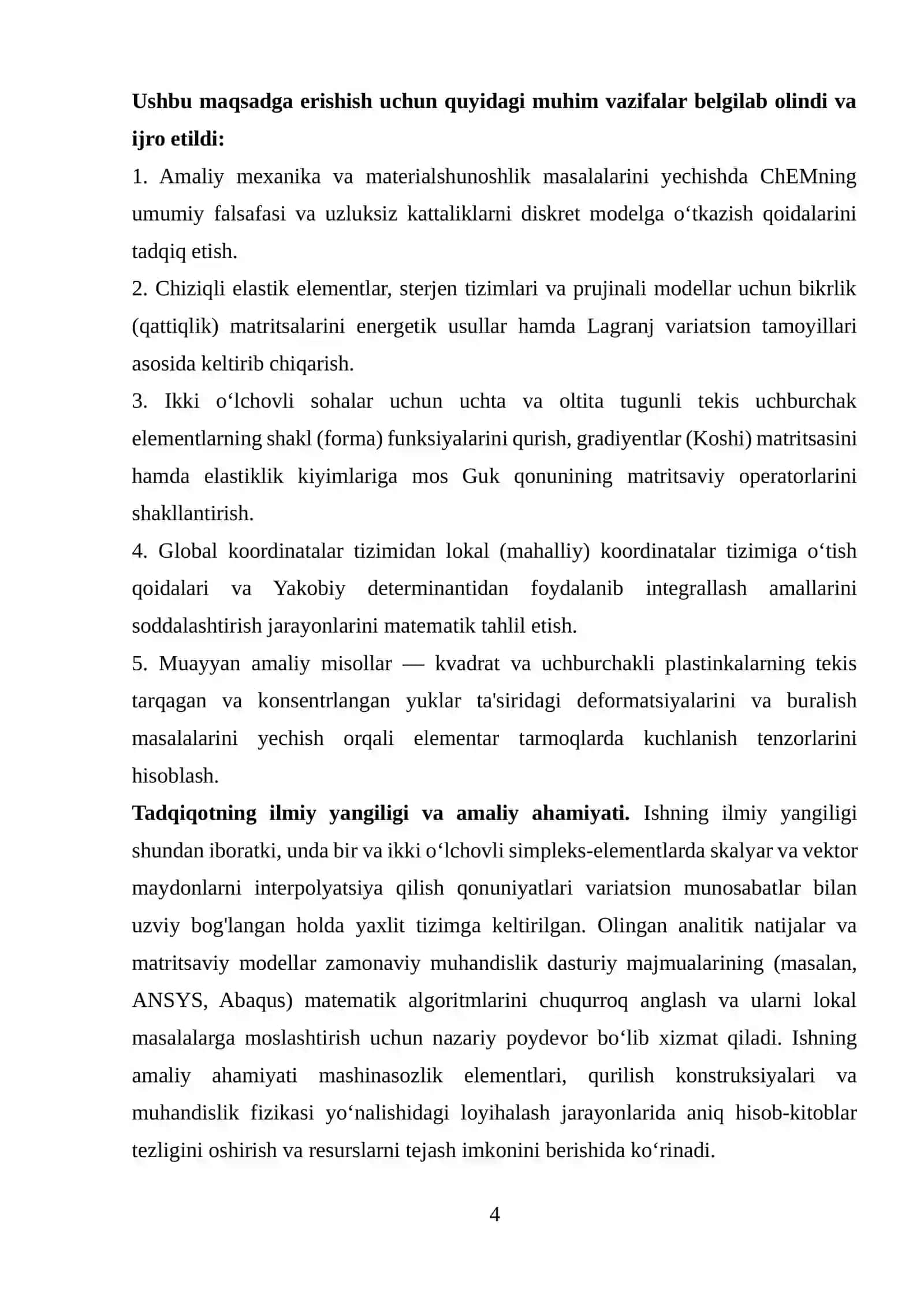“Chekli elementlar metodining  nazariy asoslari.Bir va ikki o‘lchovli fazolar.” 4