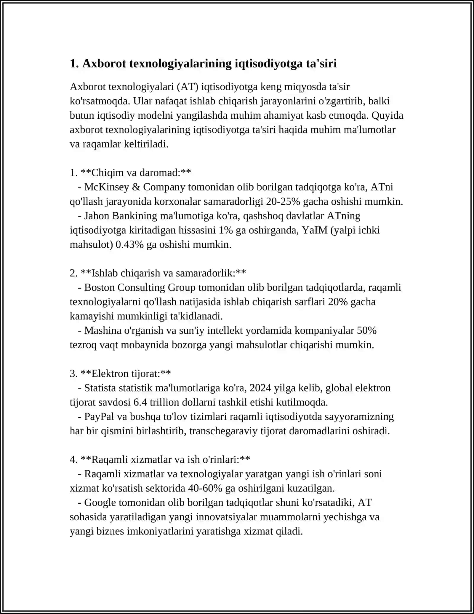 AXBOROT-KOMMUNIKATSIYA TEXNOLOGIYALARINING IQTISODIYOTDAGI O‘RNI VA VAZIFALARI 4