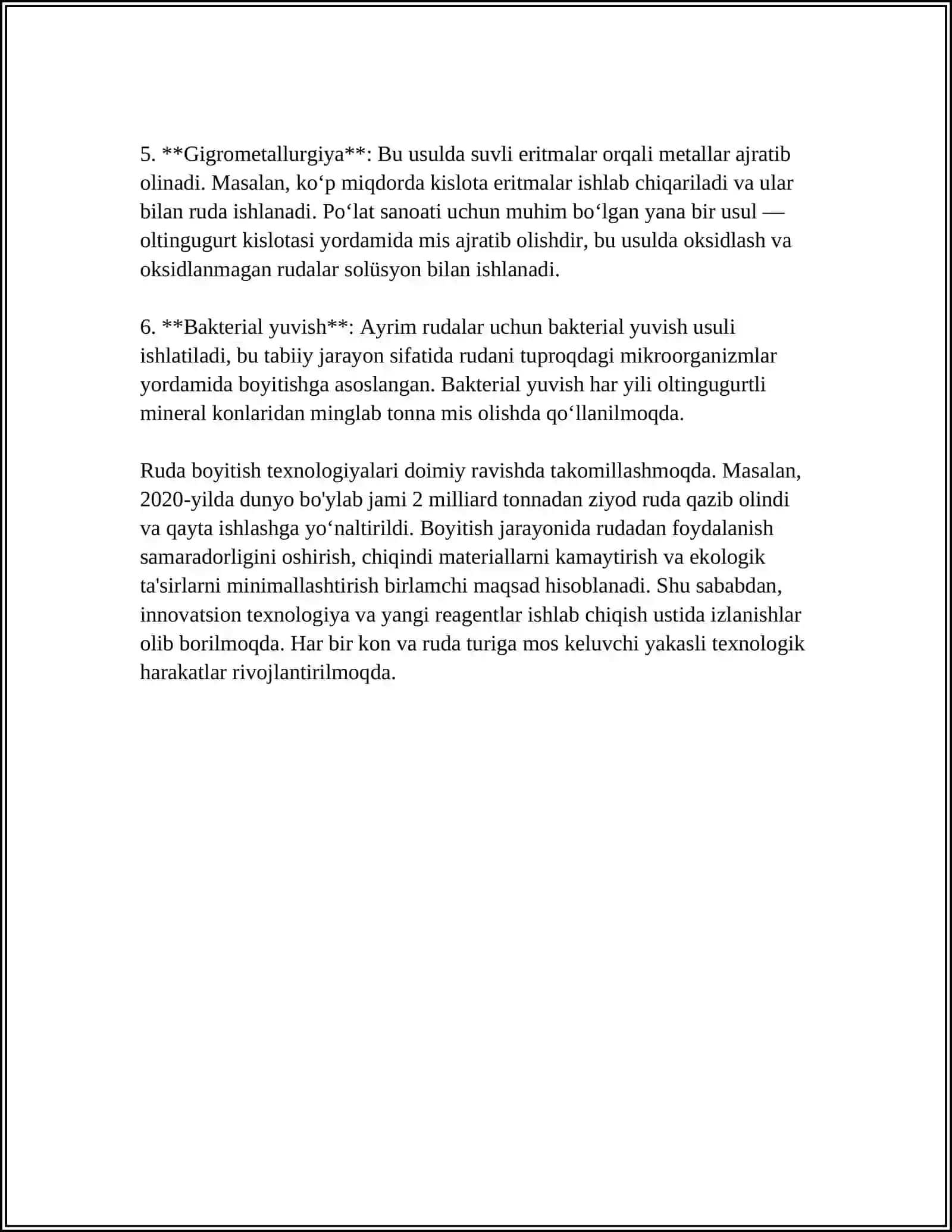 FOYDALI QAZILMALARNI BOYITISHNING KIMYOVIY USULLARI.RUDANI UYUMLARDA TANLAB ERITISH 4