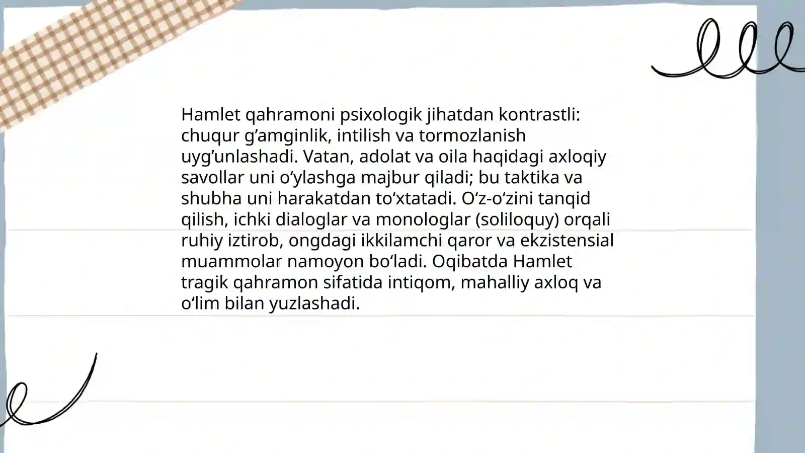 Shekispirning Hamlet asarining mavzusi va asosiy g'oyalari 4