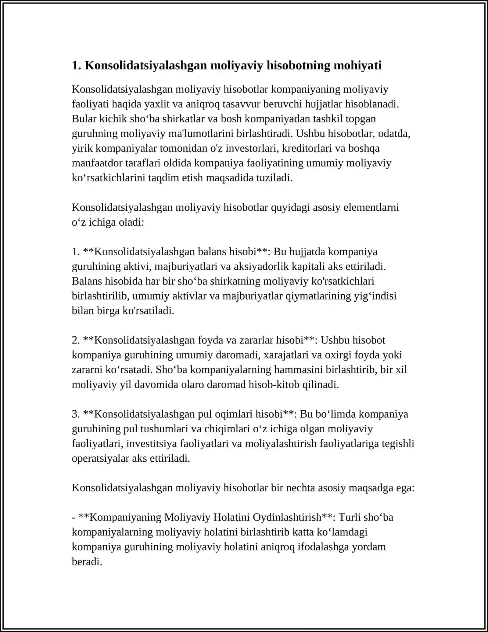 XALQARO STANDARTLAR ASOSIDA KONSALIDATSIYALASHGAN MOLIYAVIY XISOBOT TUZISHNI MUAMMO VA YECHIMLARI 4