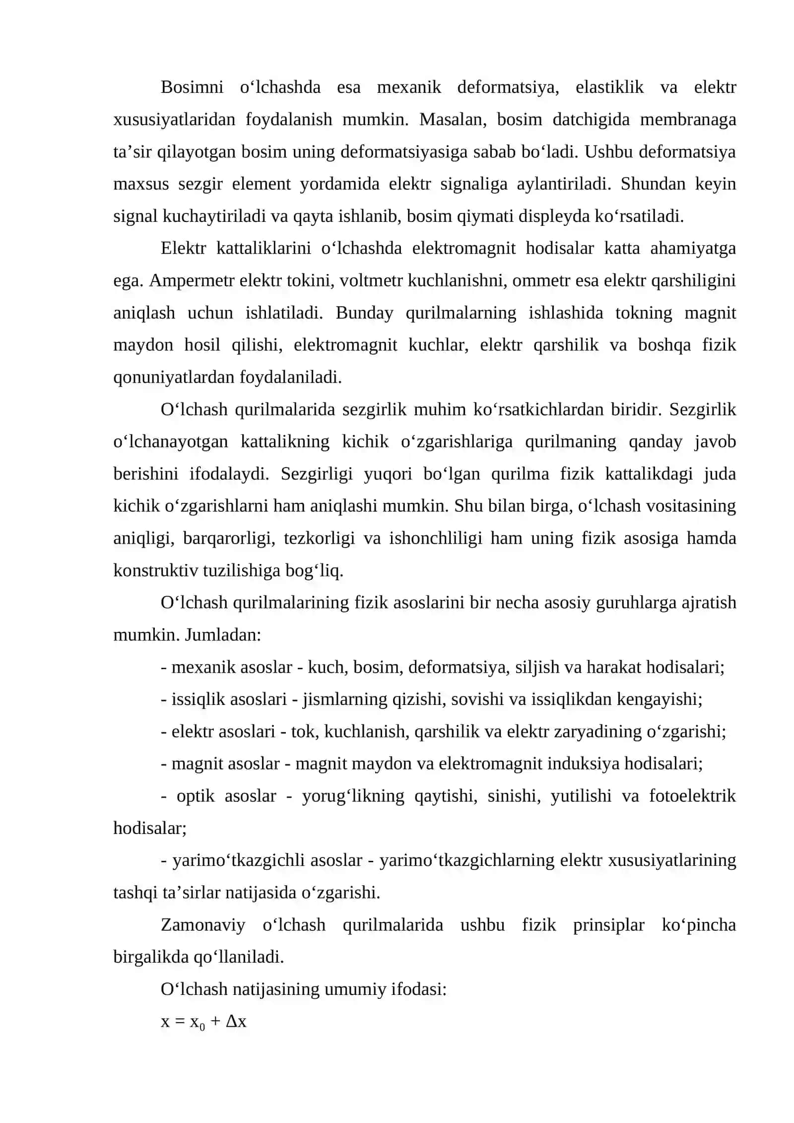 O‘lchash qurilmalarining elementlari tuzilishining fizik asoslari va ular orasidagi bog‘lanish 4