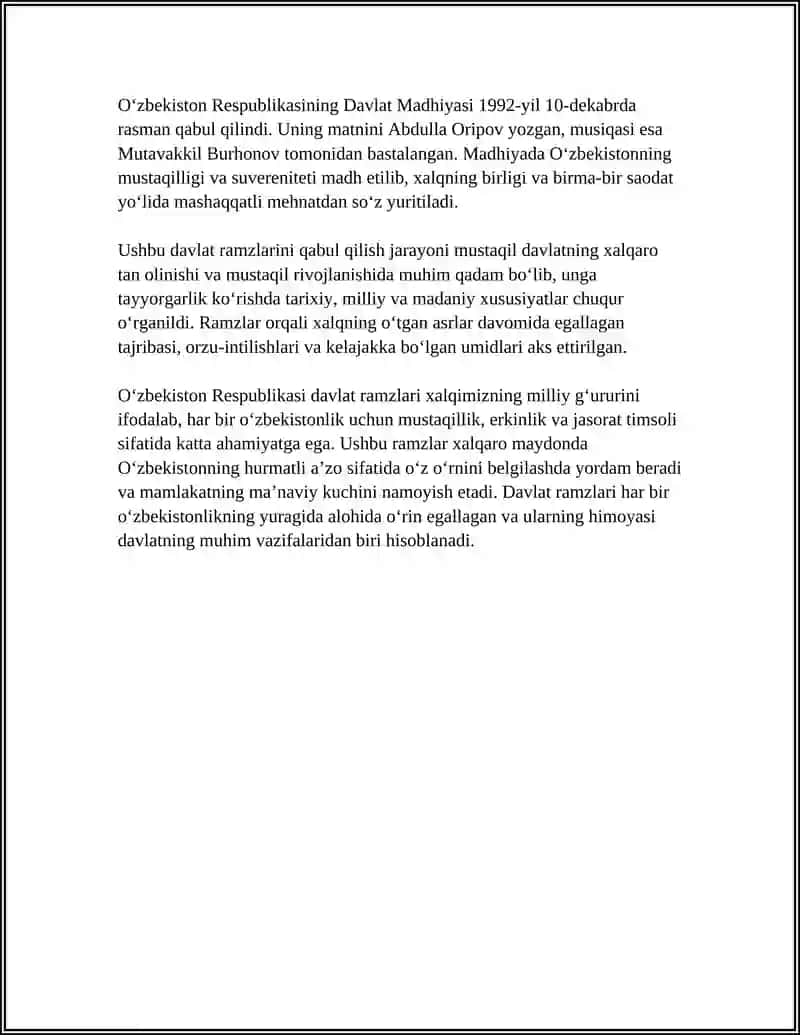 OʻZBEKISTON RESPUBLIKASI DAVLAT RAMZLARINI QABUL QILINISHI 4