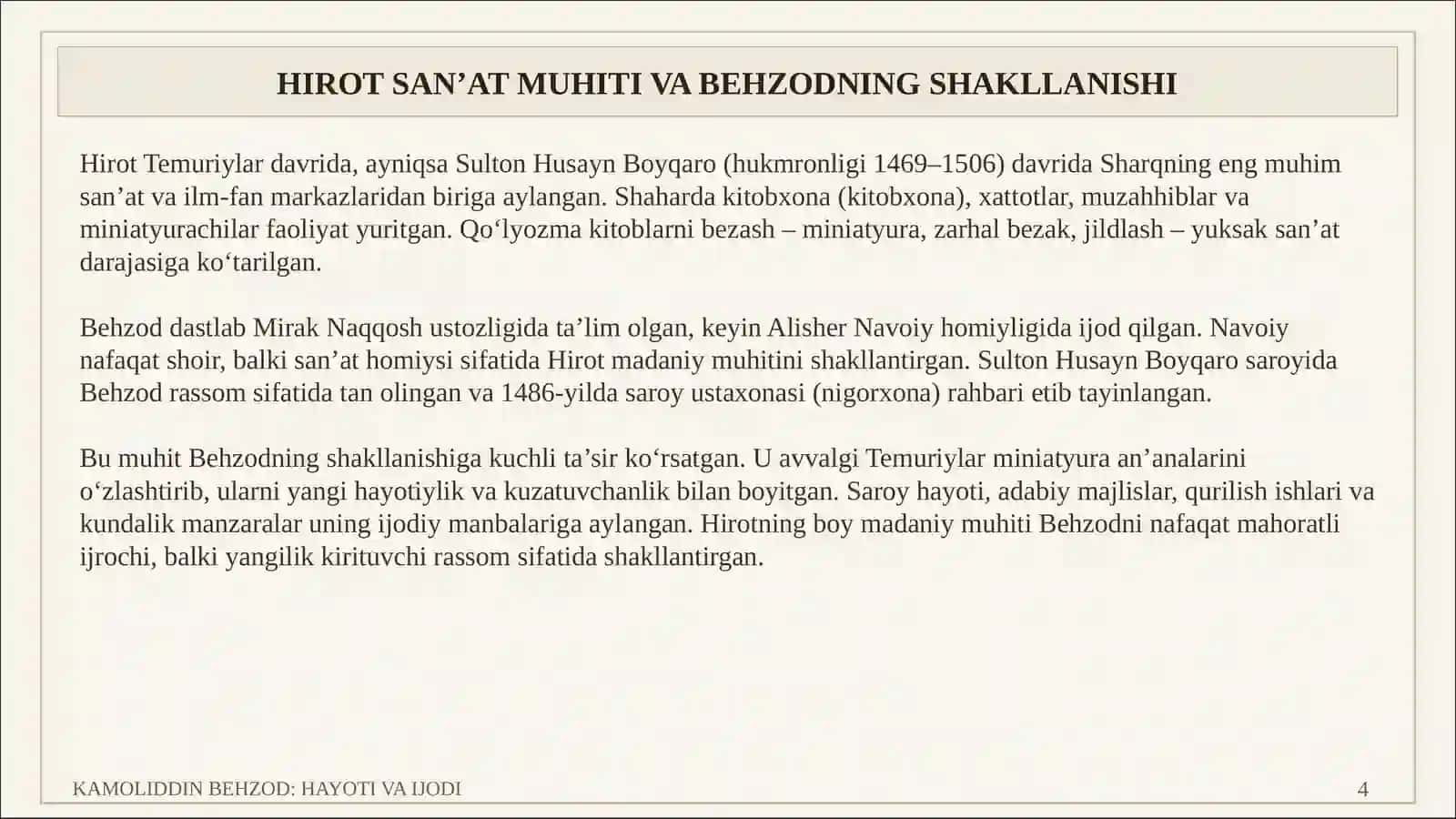 Kamoliddin Behzod: Hayoti va Ijodi 4