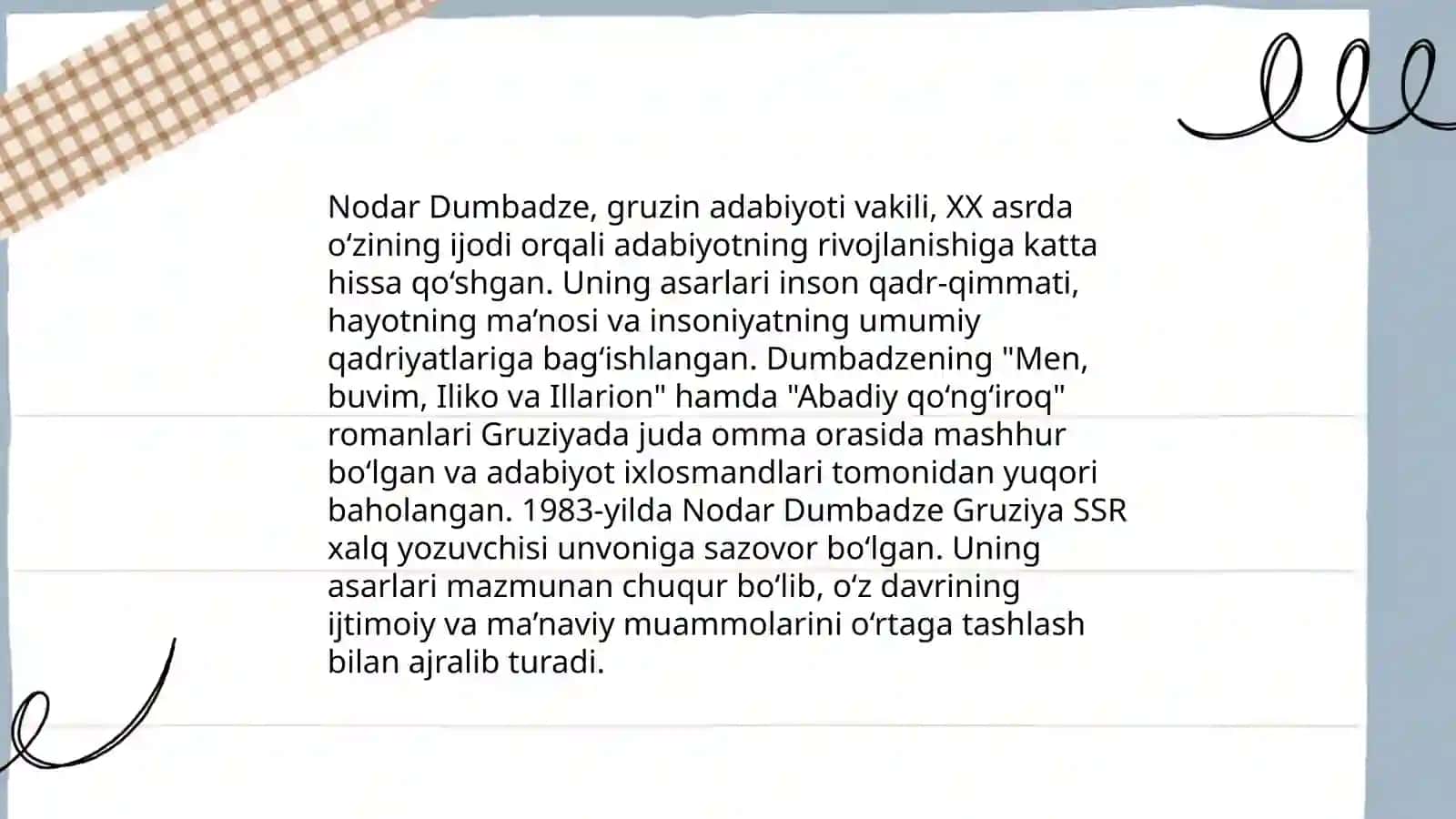 Nodar Dumbadzening XX asr gruzin adabiyoti taraqqiyotidagi roli 4