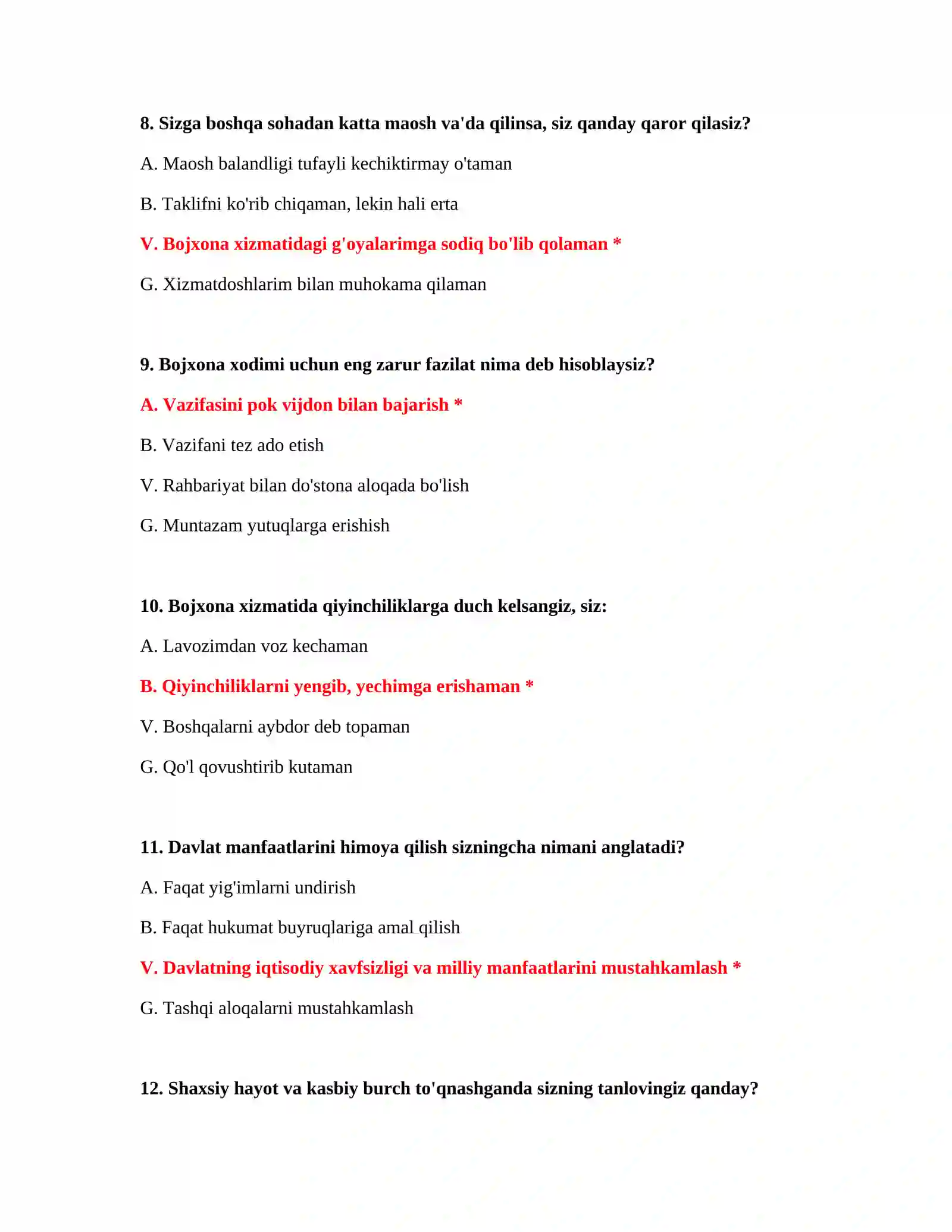 TIF test savollari bojxona 4