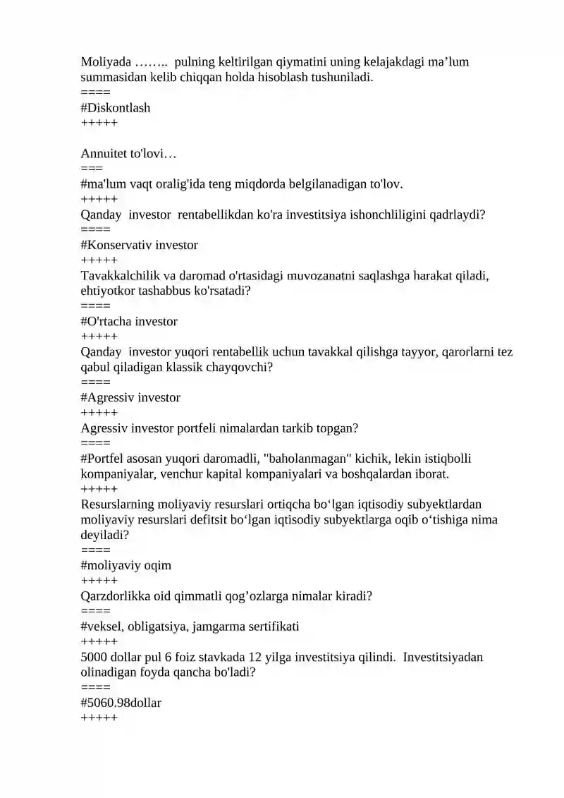 Moliya fanidan yakuniy test 4