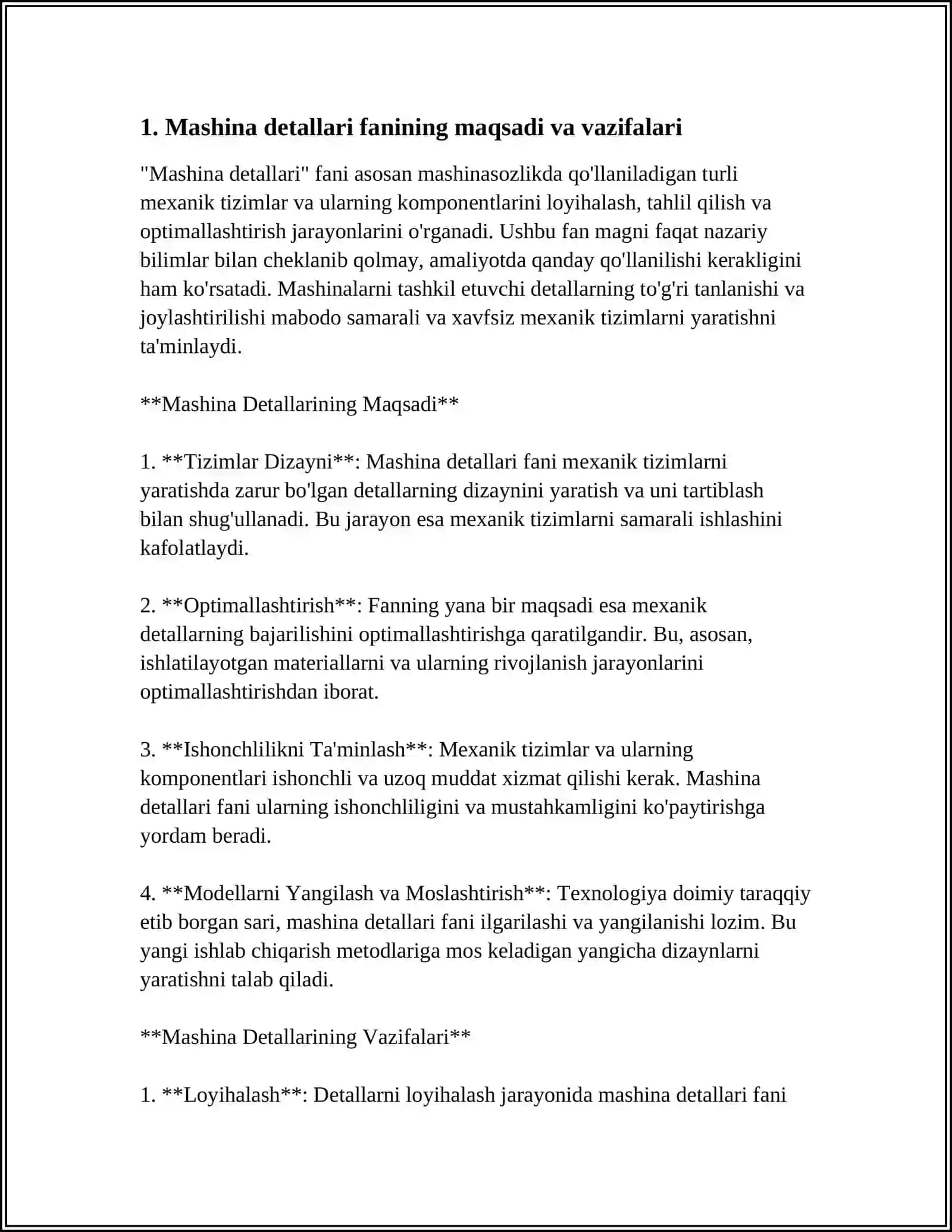 MASHINA DETALLARI FANINING MAZMUNI, MAQSADI VA VAZIFALARI 4