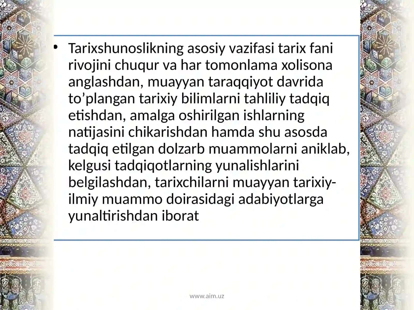 TARIXSHUNOSLIK FANI, UNING MAQSAD VA VAZIFALARI 4