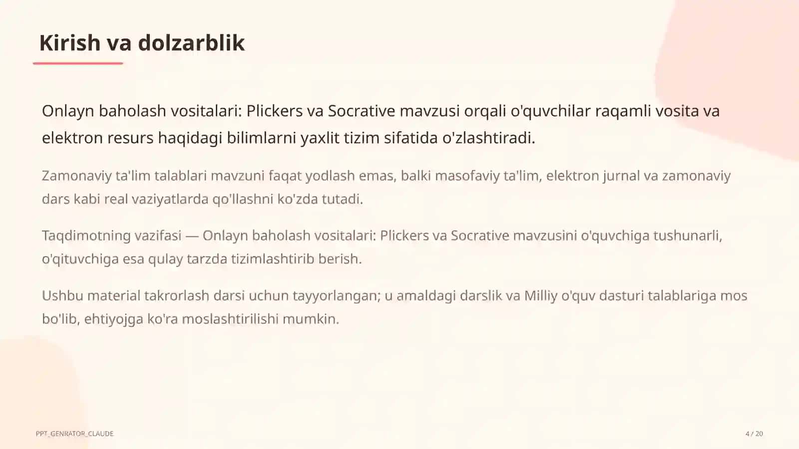 Onlayn baholash vositalari: Plickers va Socrative 4