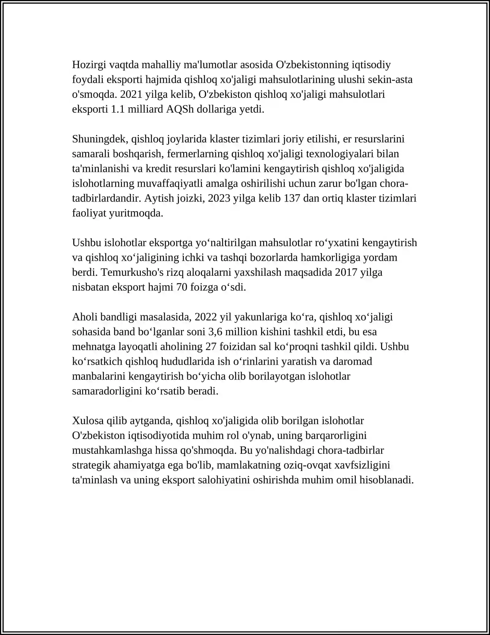 MUSTAQILLIK YILLARIDAGI QISHLOQ XO' JALIGI VA SANOAT SOHASIDAGI O'ZGARISHLAR 4