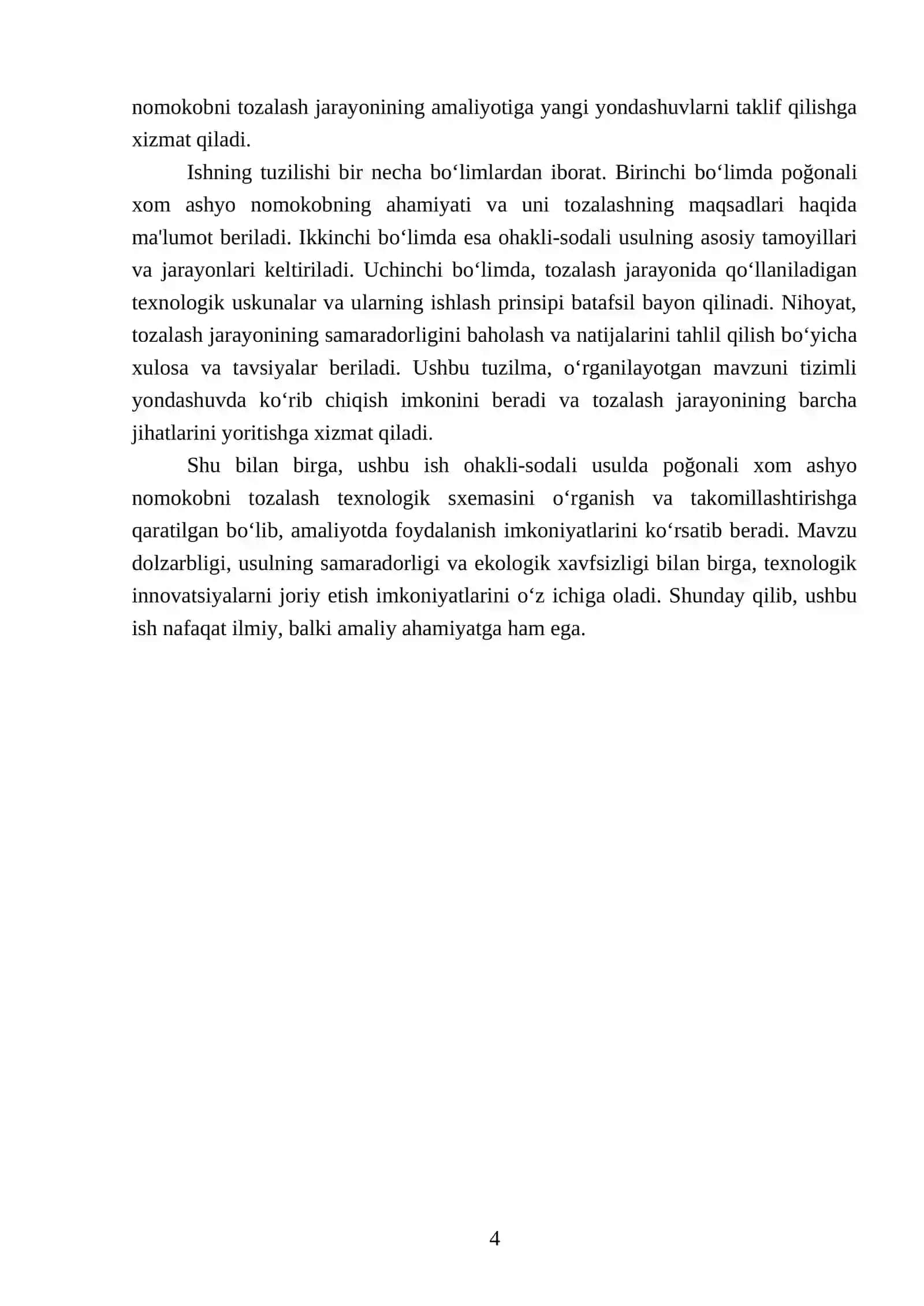 Mustaqil ishi: Ohakli - sodali usulda bir poğonali xom ashyo nomokobni tozalash texnalogik sxemasi 4