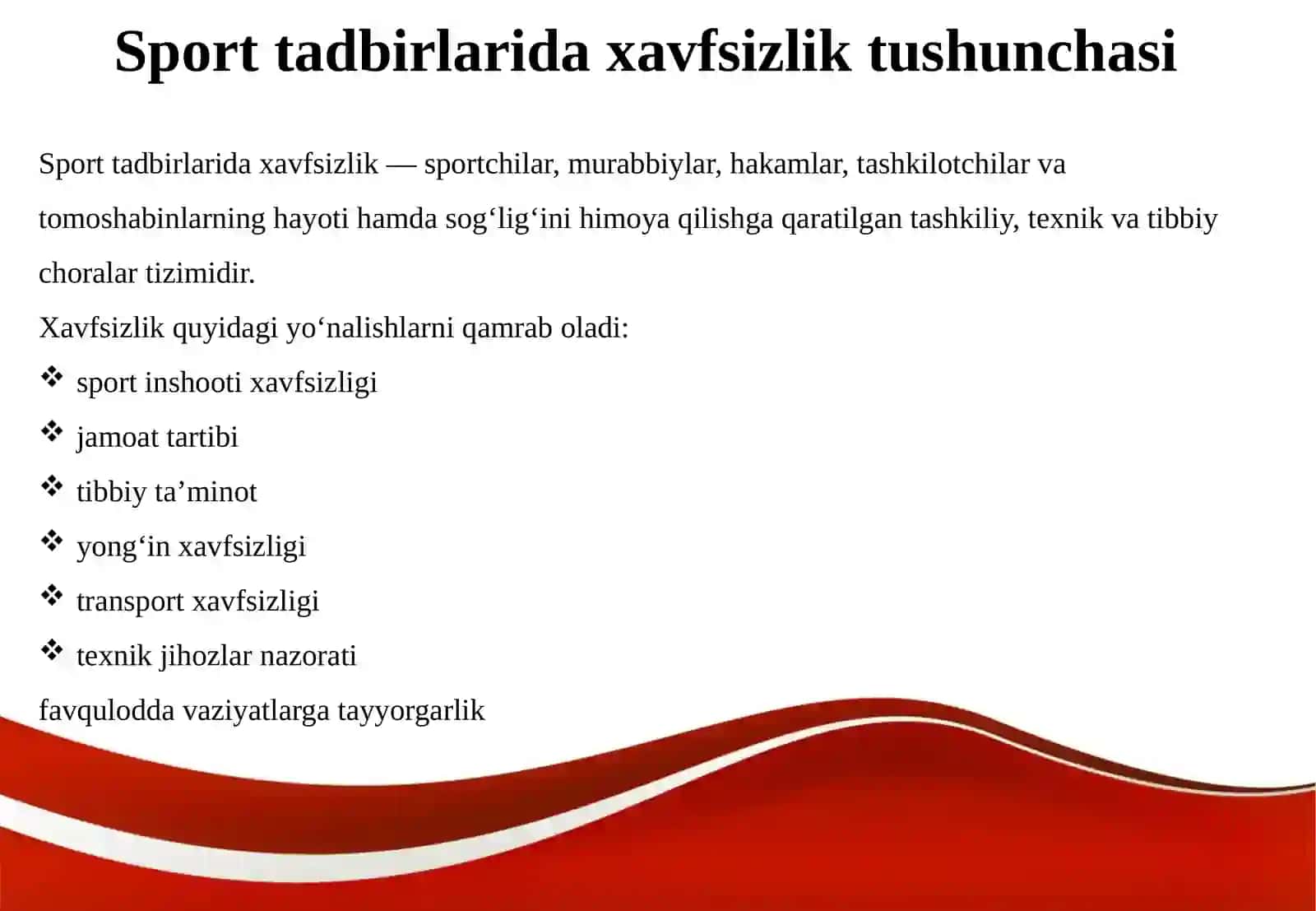 SPORT TADBIRLARIDA XAVFSIZLIK QOIDALARINI TA’MINLASH 4