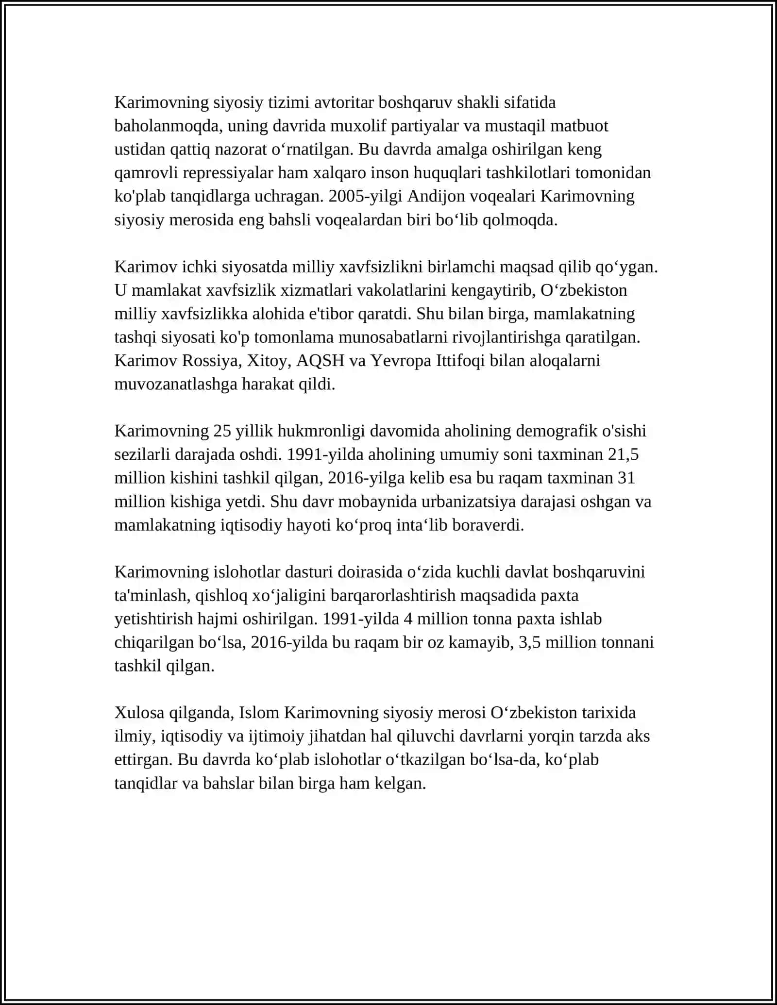I. KARIMOVNING OZOD VA OBOD VATAN ERKIN VA FAROVON HAYOT PIROVARD MAQSADIMIZ ASARI MAVZUSIDA 4