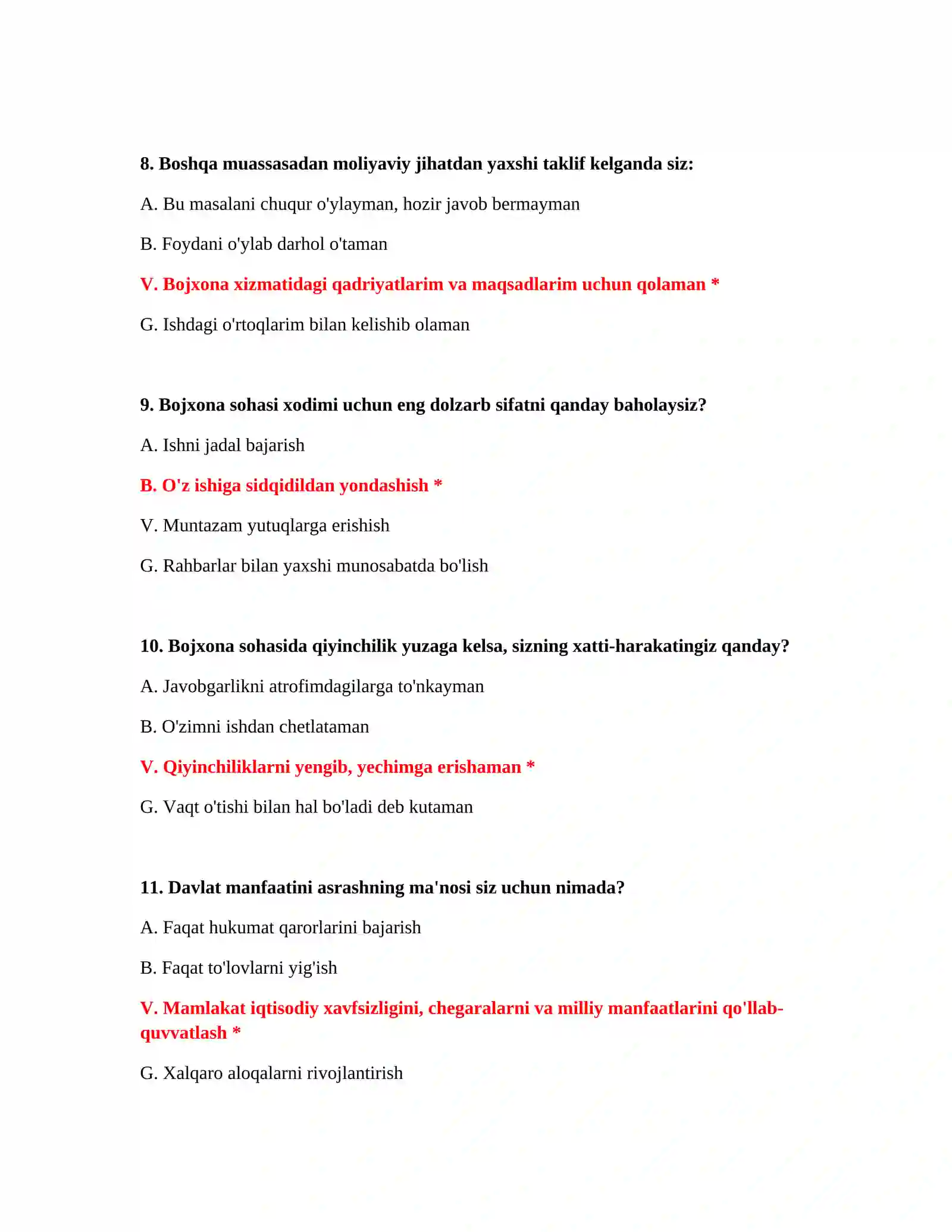 Bojxona ishga kirish uchun muhim testlar 4
