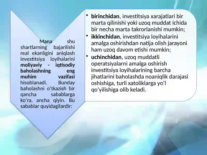 Investitsiya loyihalarini moliyaviy-iqtisodiy baholashning metodologik asoslari 4