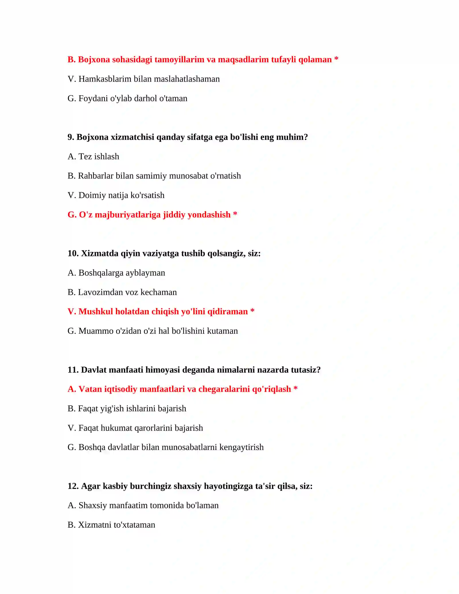 Bojxona imtihon savollari Word 4