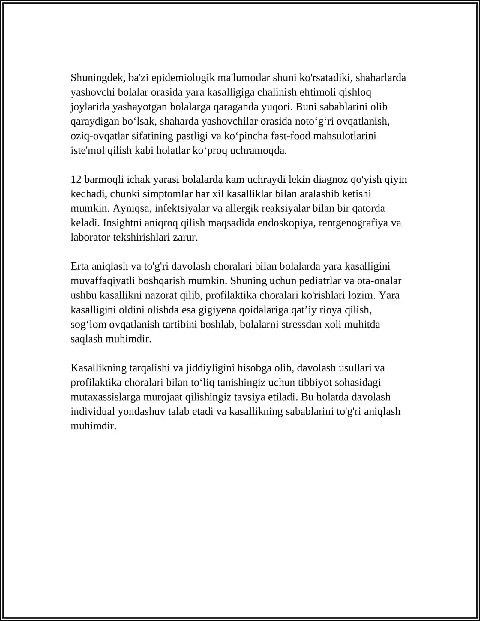 Bolalarda Oshqozon va 12 Barmoqli Ichak Yara Kasalligining Epidemiologiyasi 4