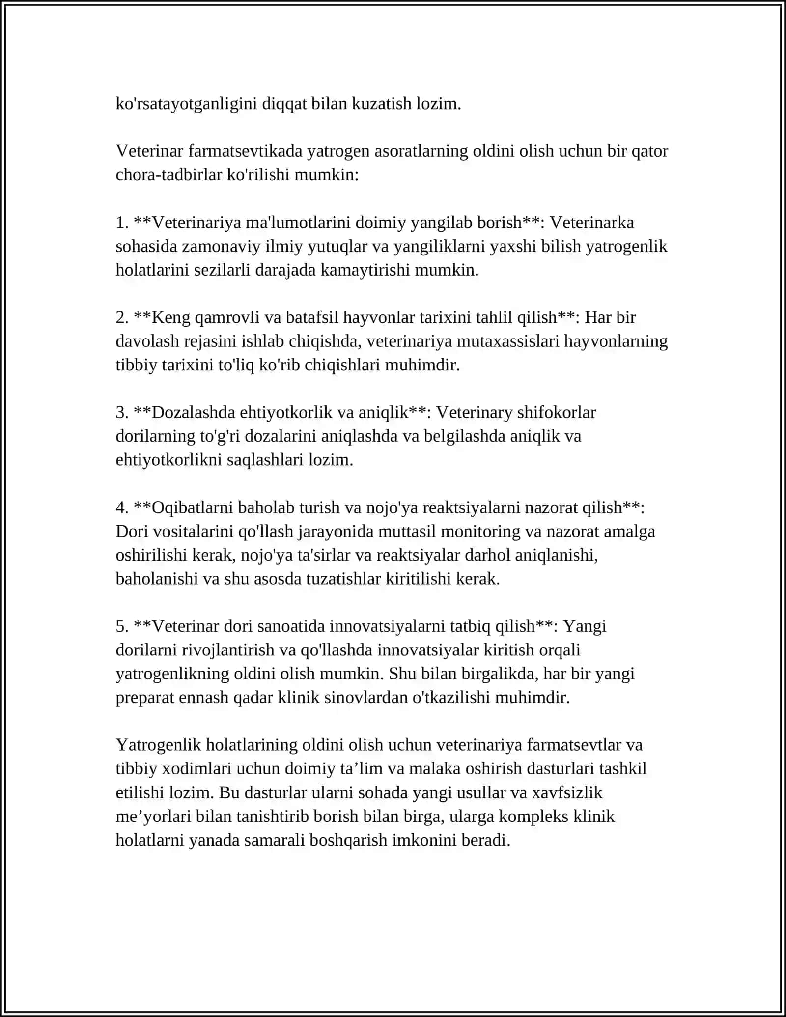 VETERINARIYA FARMATSEVTI AXLOQIDAGI YATROGENLIK MUOMMOLARI 4