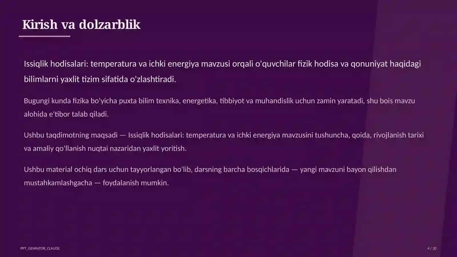 Issiqlik hodisalari: temperatura va ichki energiya (8-sinf) 4