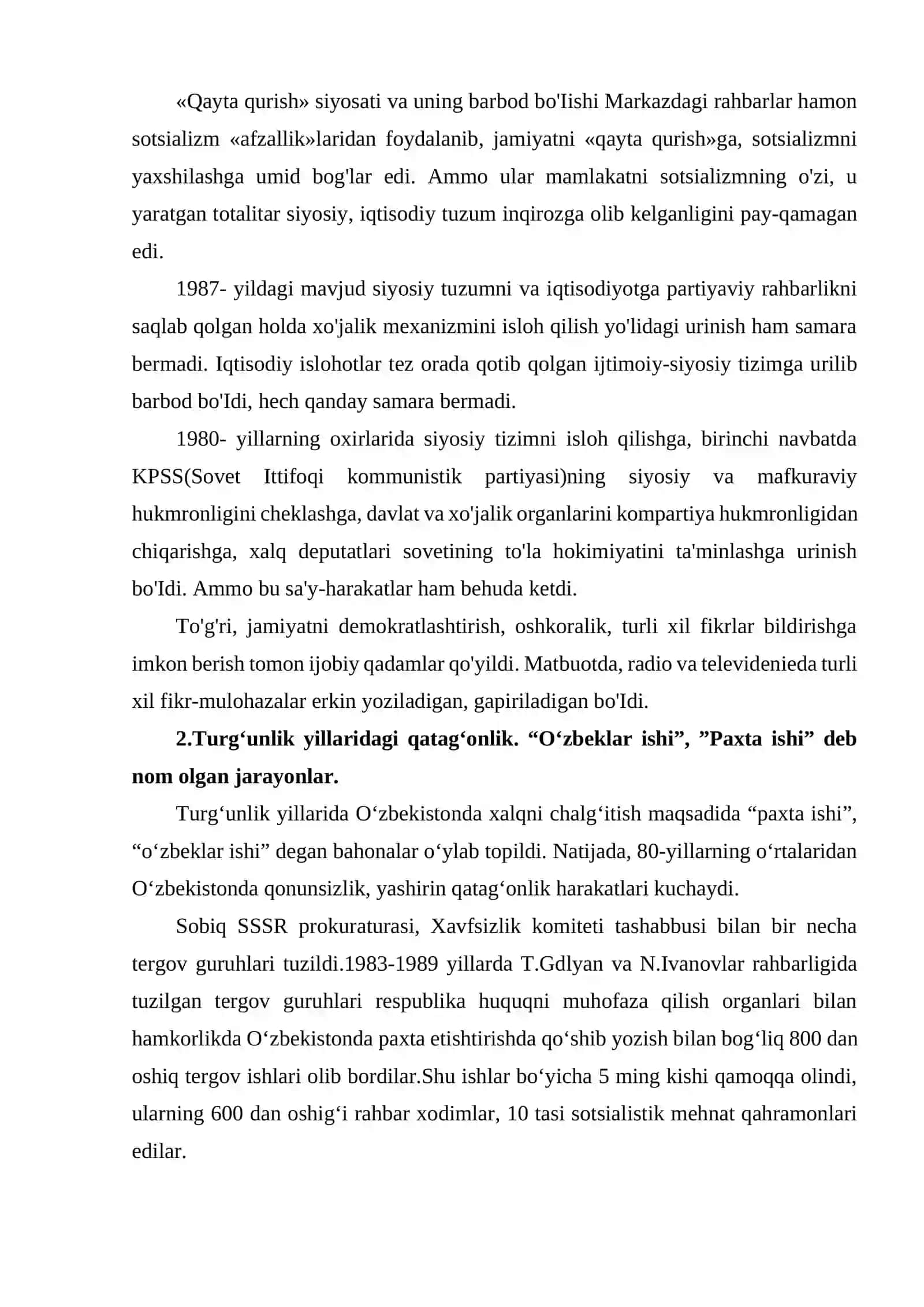 O’zbekiston mustaqilligi yo’lidagi dastlabki qadamlar. O’zbekistonda Prezidentlik boshqaruvining joriy etilishi mustaqil ish 4
