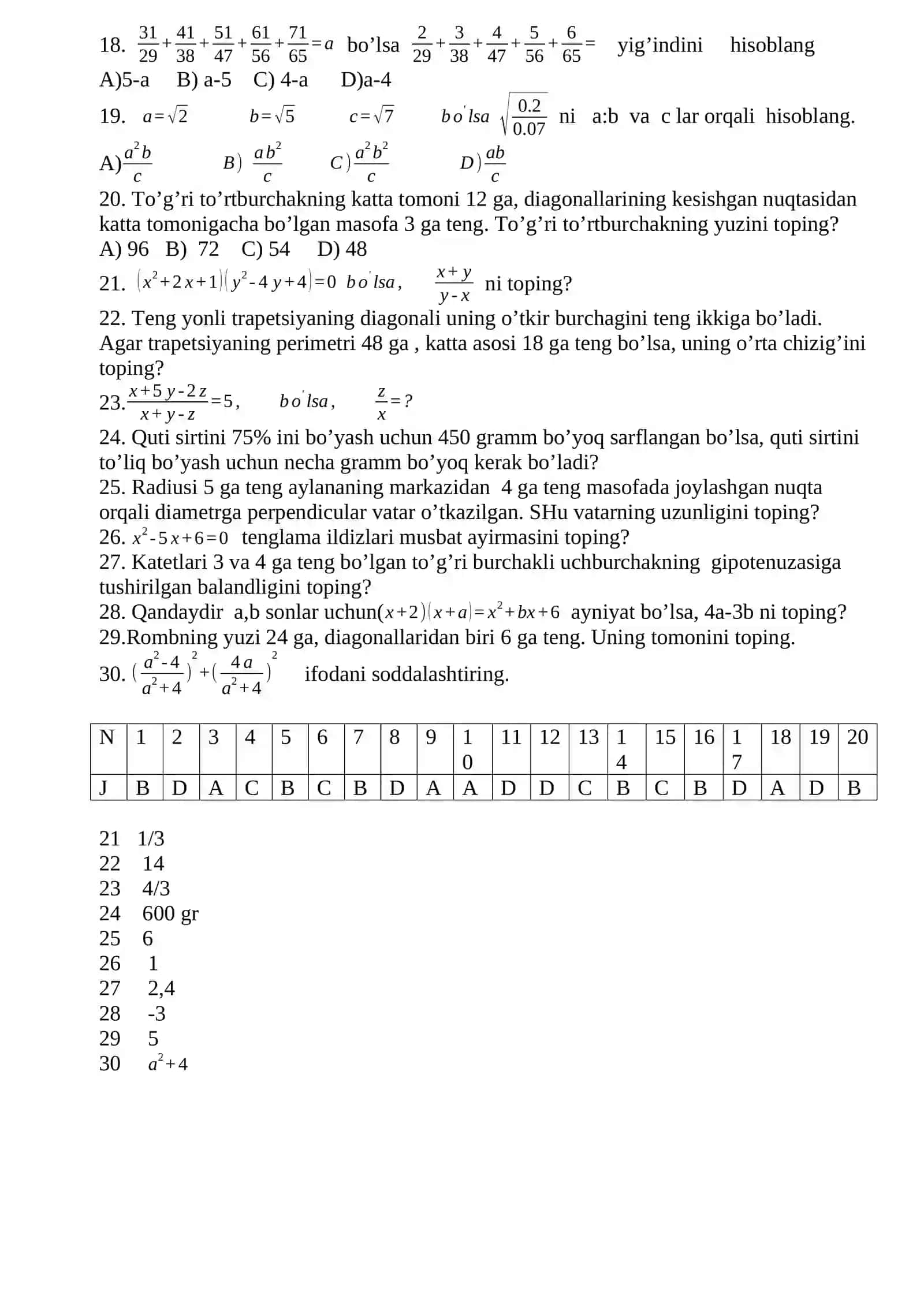 Variant 8-sinf matematika 4