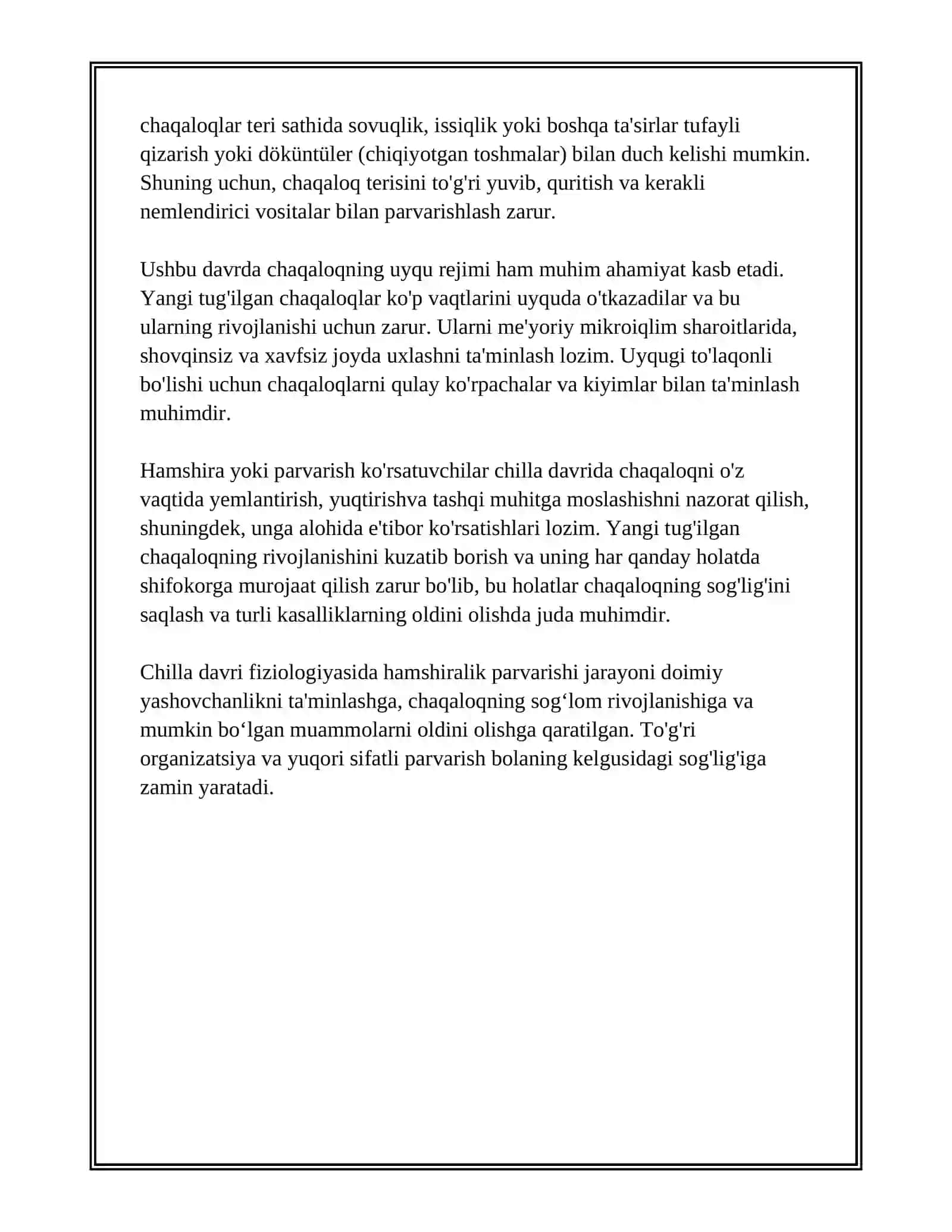 CHILLA DAVRI FIZIOLOGIYA SI VA PATALOGIYASIDA XAMSHIRALIK PARVARISHI 4