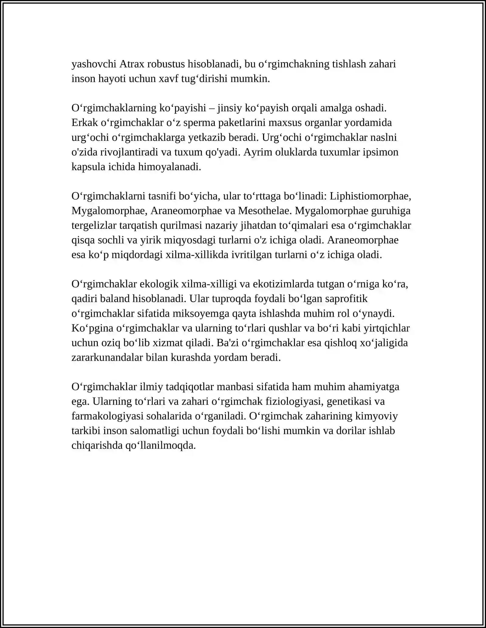 OʻRGAMCHAKLAR SINFI 4